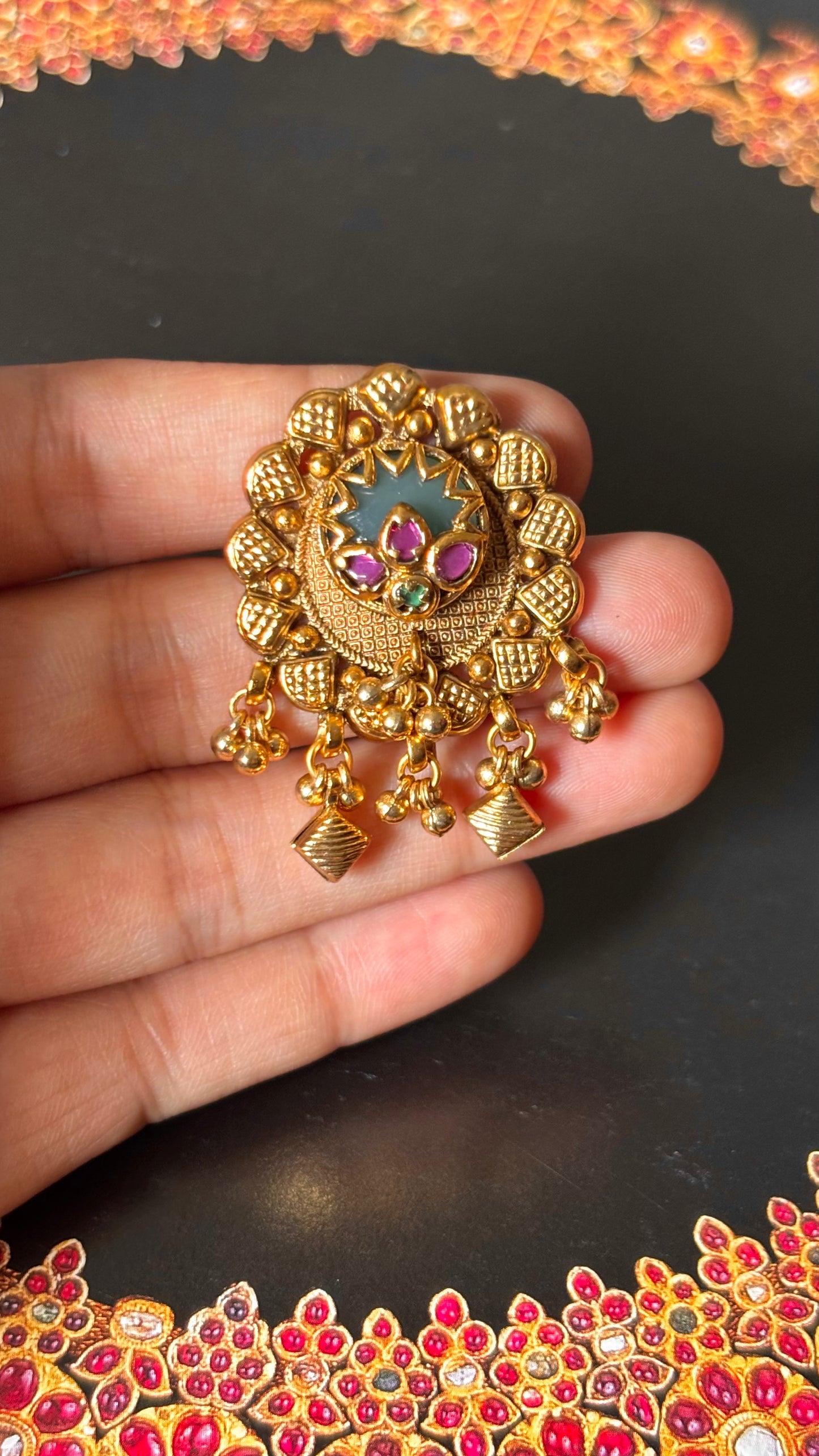 Designer rani pink stone nakashi Rajwadi adjustable ring