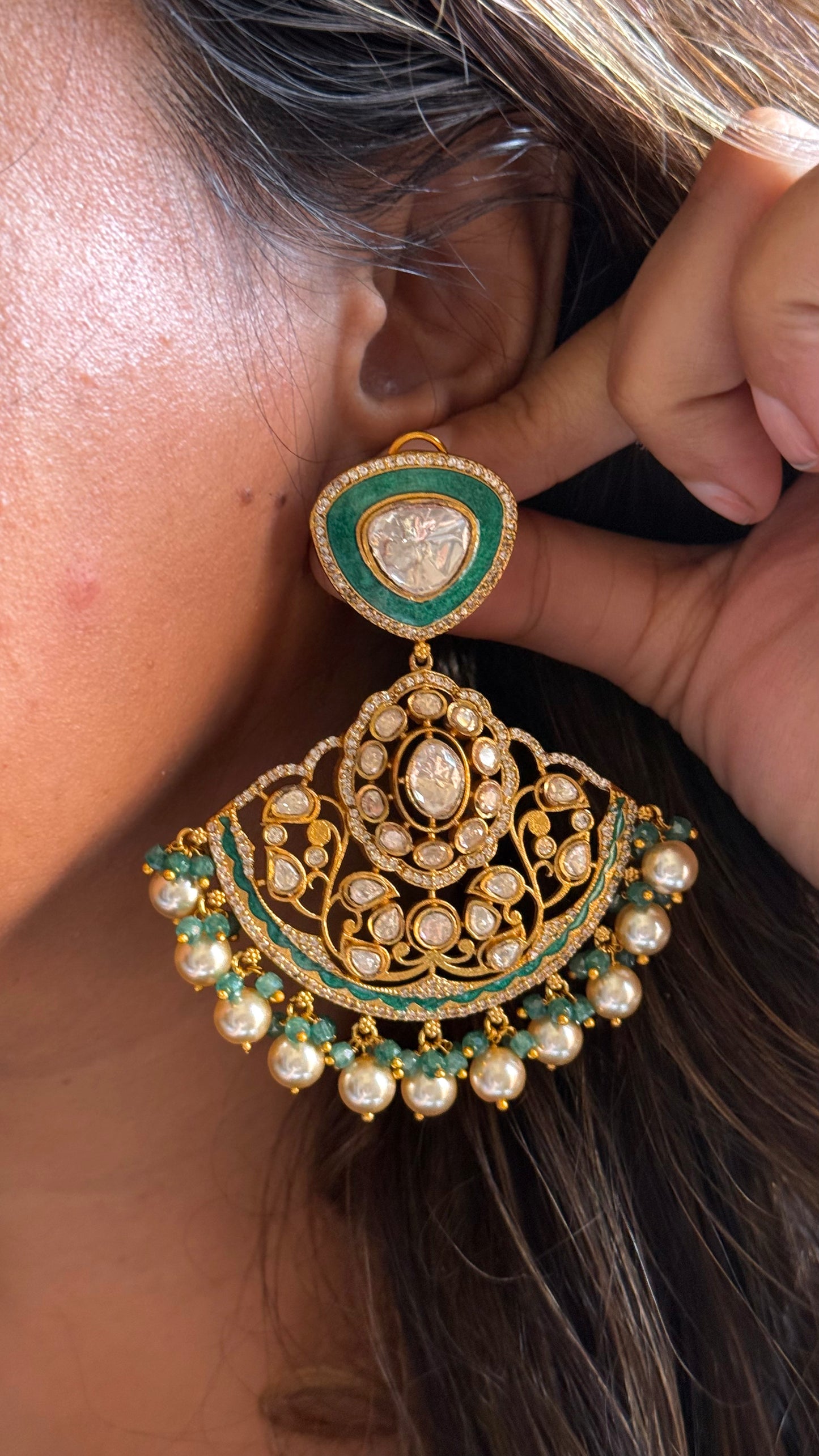 Emerald Meenakari Designer Danglers