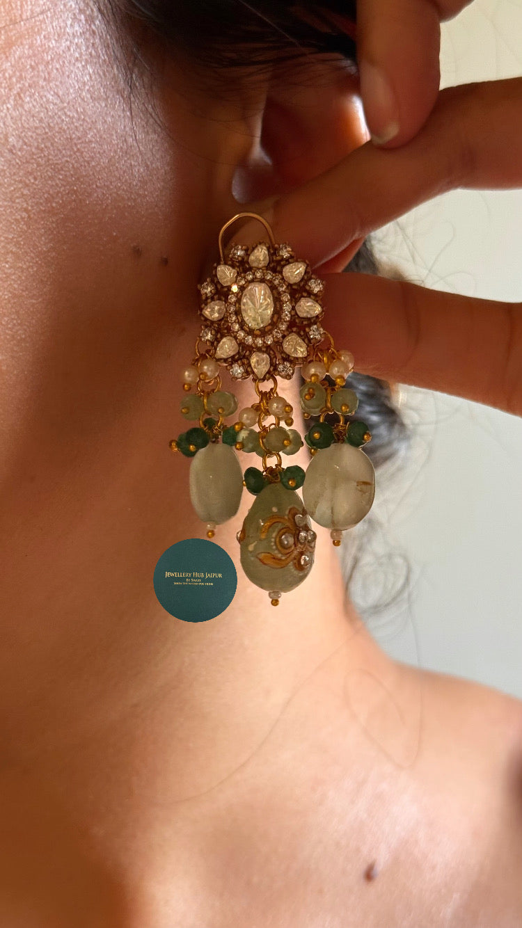 Moissanite polki with mint drops inlay carving collar set