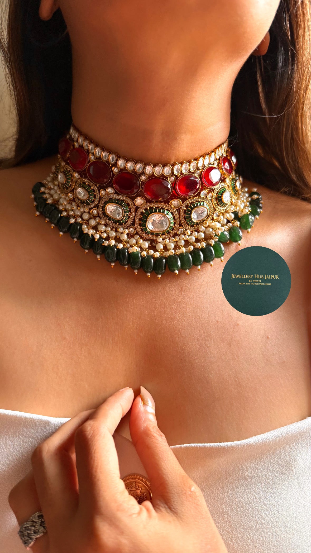 Ruby doublet & emerald katdana choker set