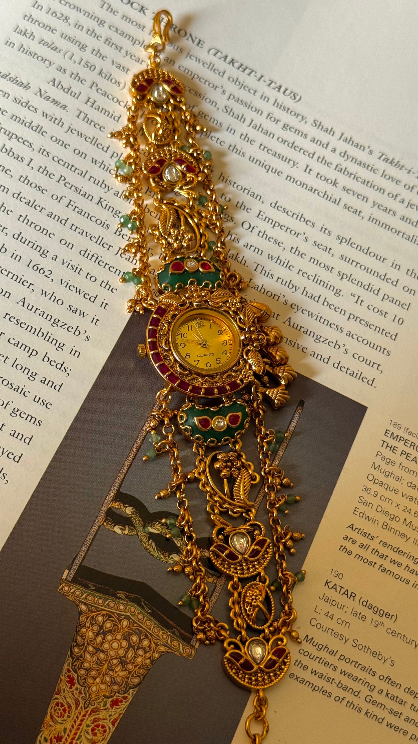 Emerald inlay half moon Rajwada watch