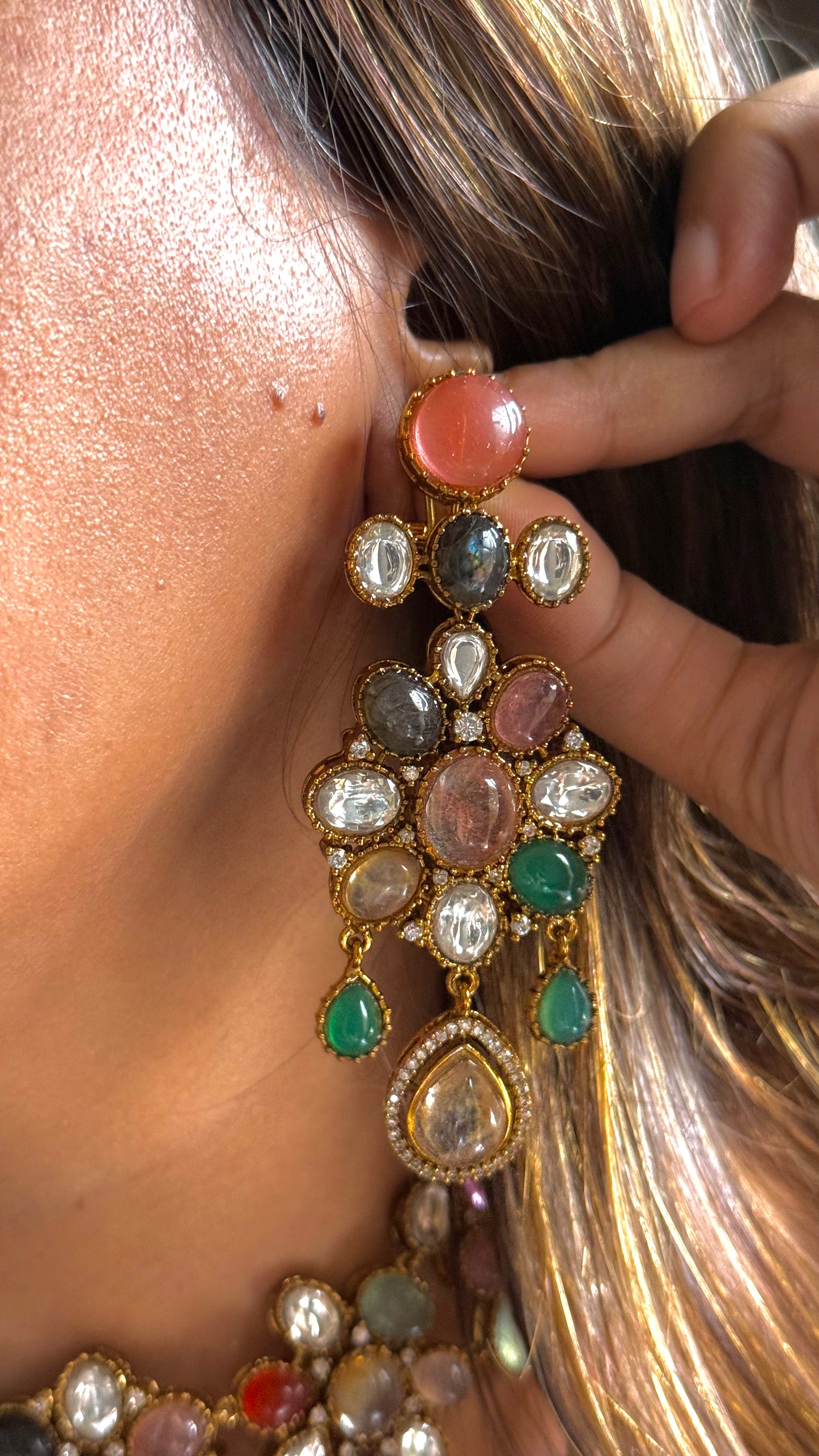Dual layer sabya inspired gemstone necklace
