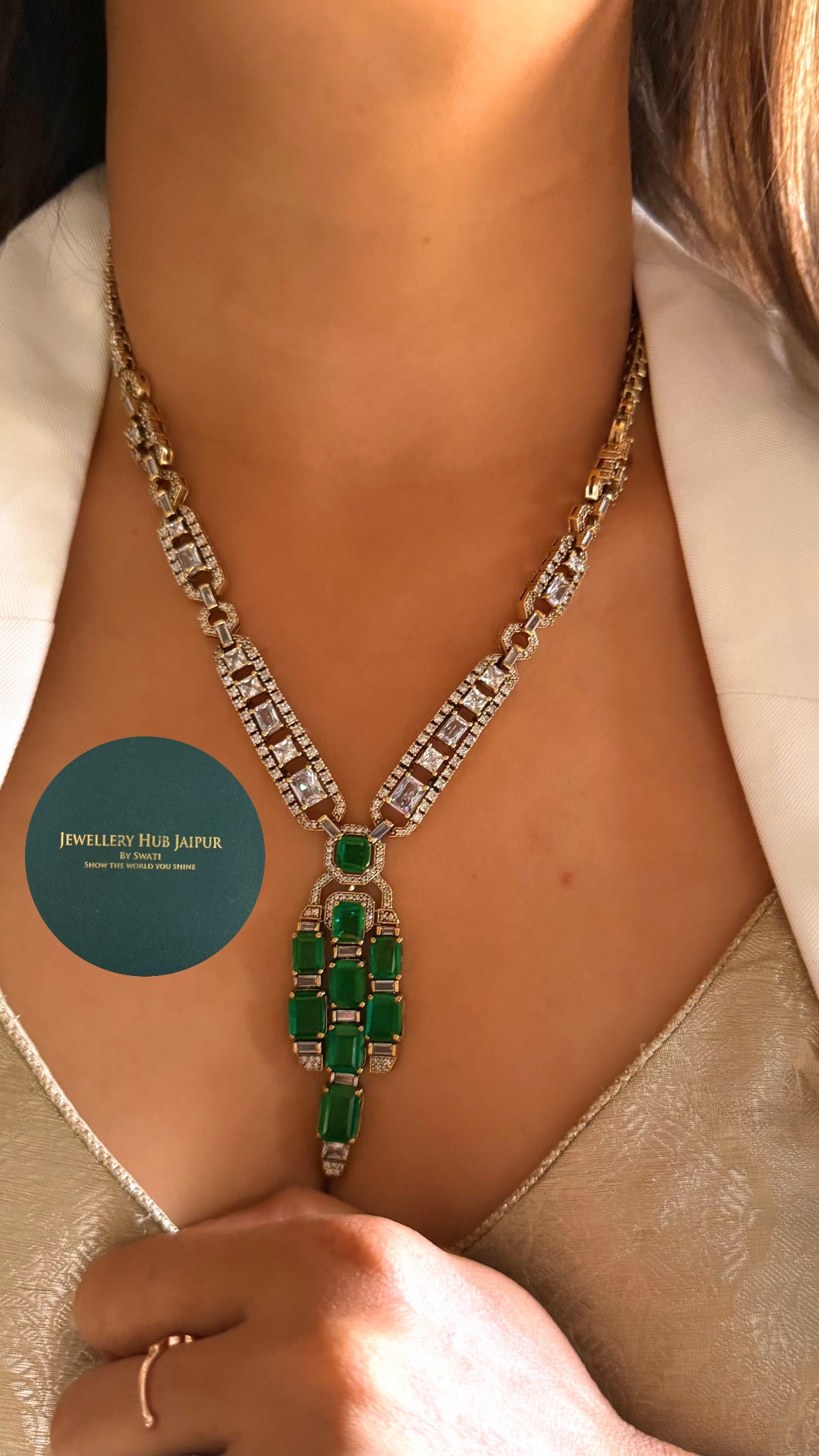 Emerald Moissanite diamond collar necklace