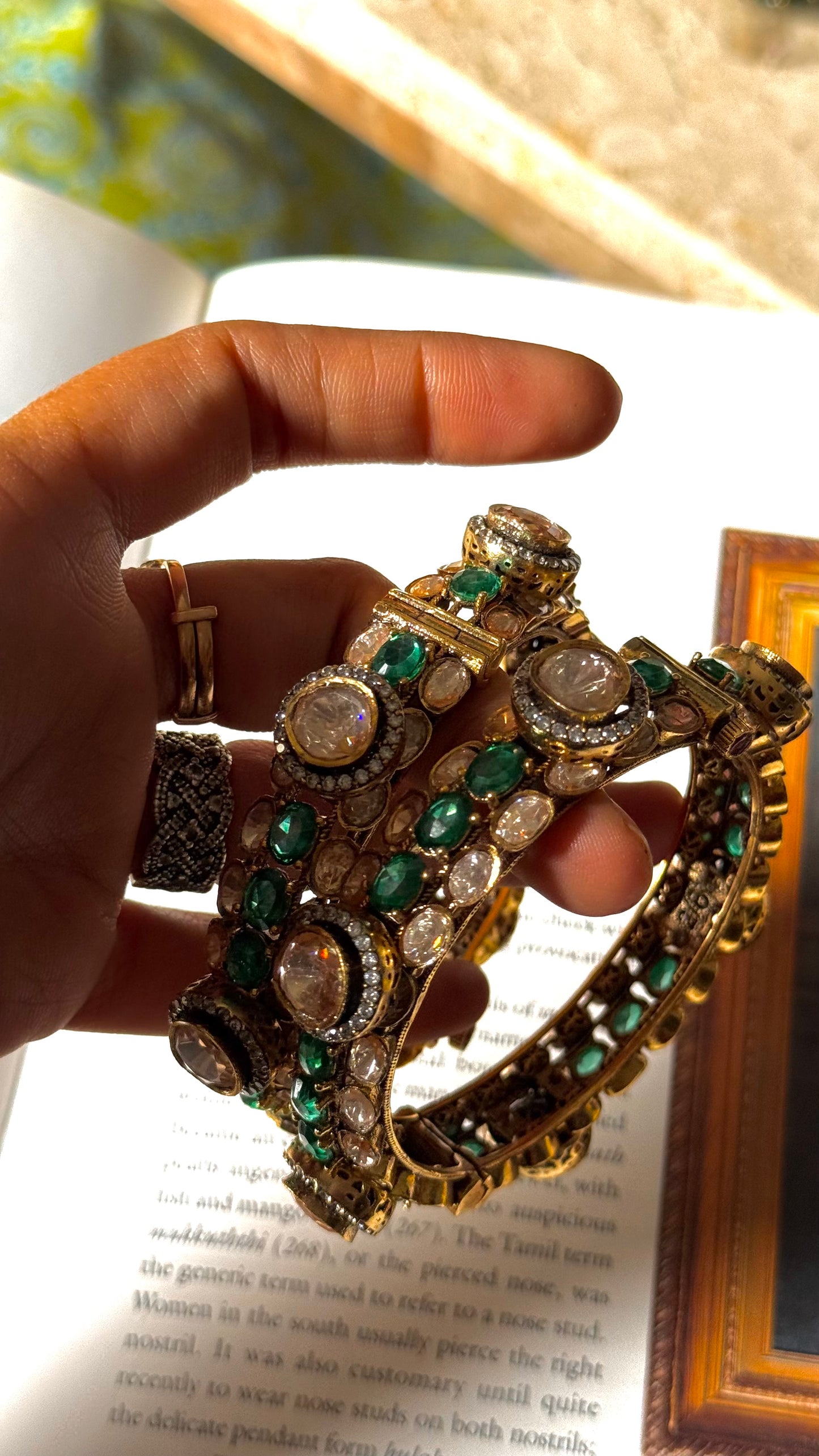 Emerald  real moissanite peeli polki bangles