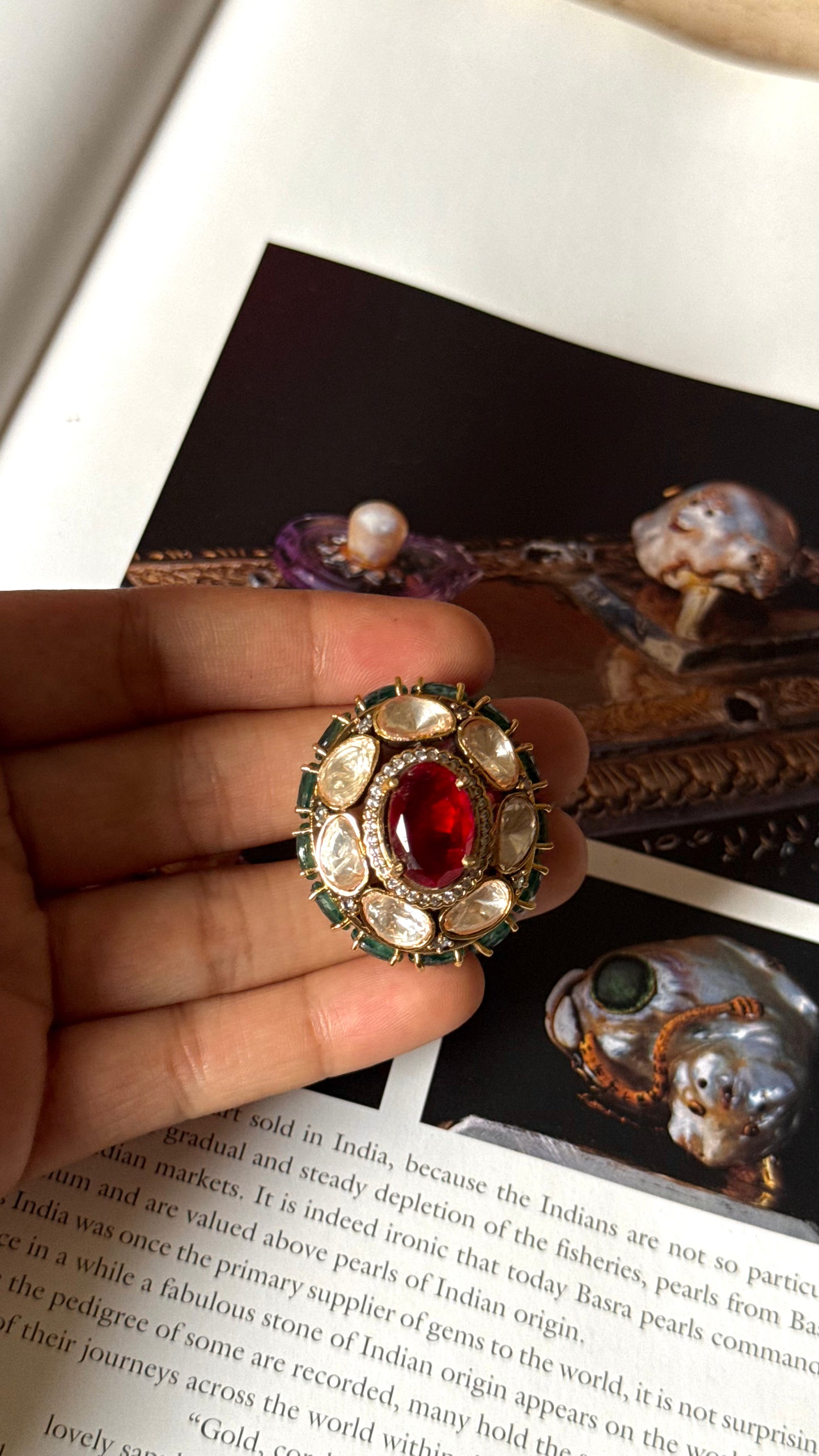 Ruby doublet & emerald peeli polki ring