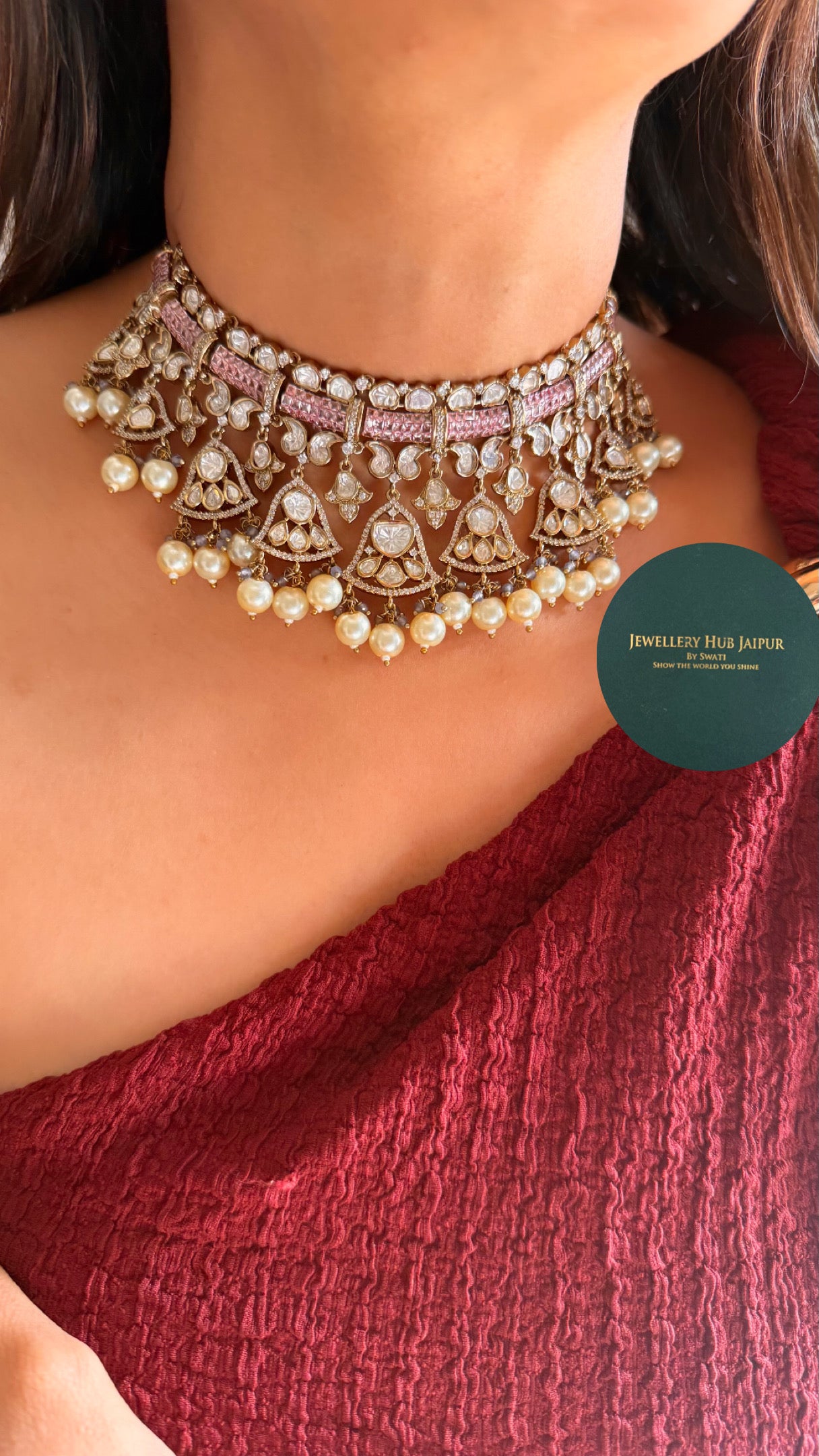 Rose quartz victorian statement necklace