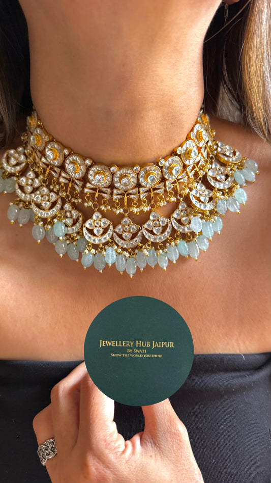 Handmade Paachi Kundan jadau strawberry drops designer necklace
