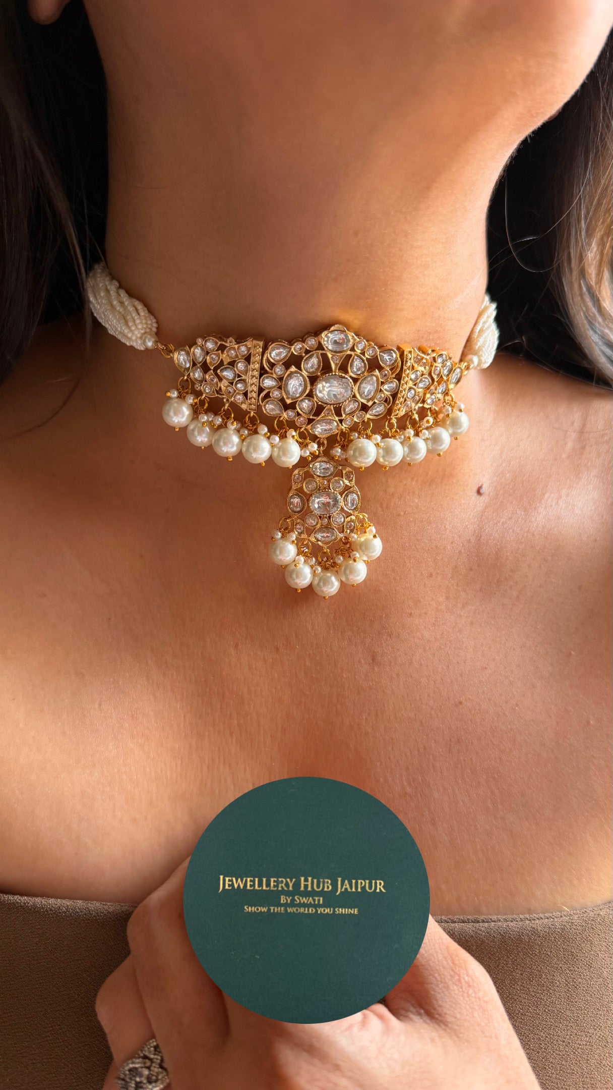 Paachi Kundan with pearl detailing choker necklace