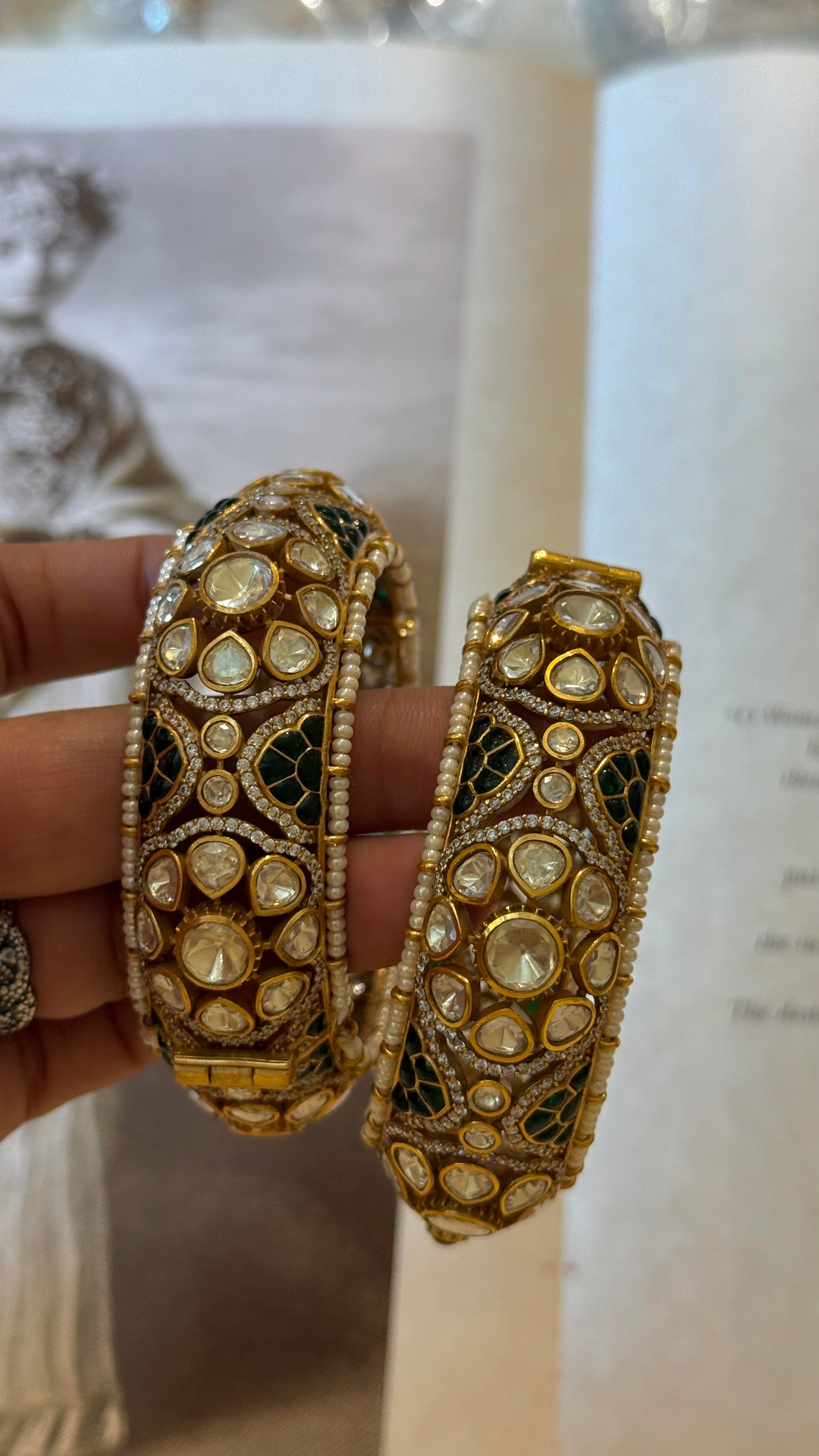 Emerald real Moissanite polki bangles