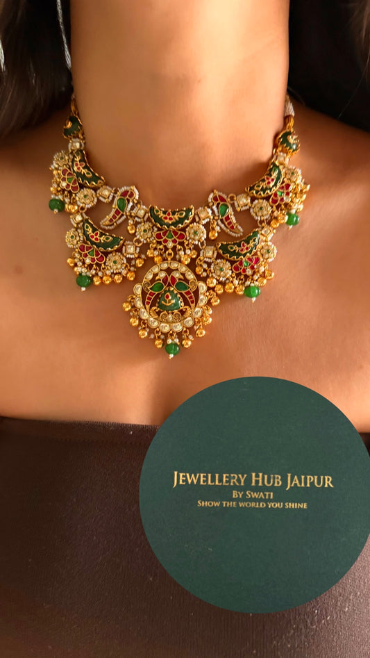Heritage emerald handwork chandbali inspired choker with chandbali