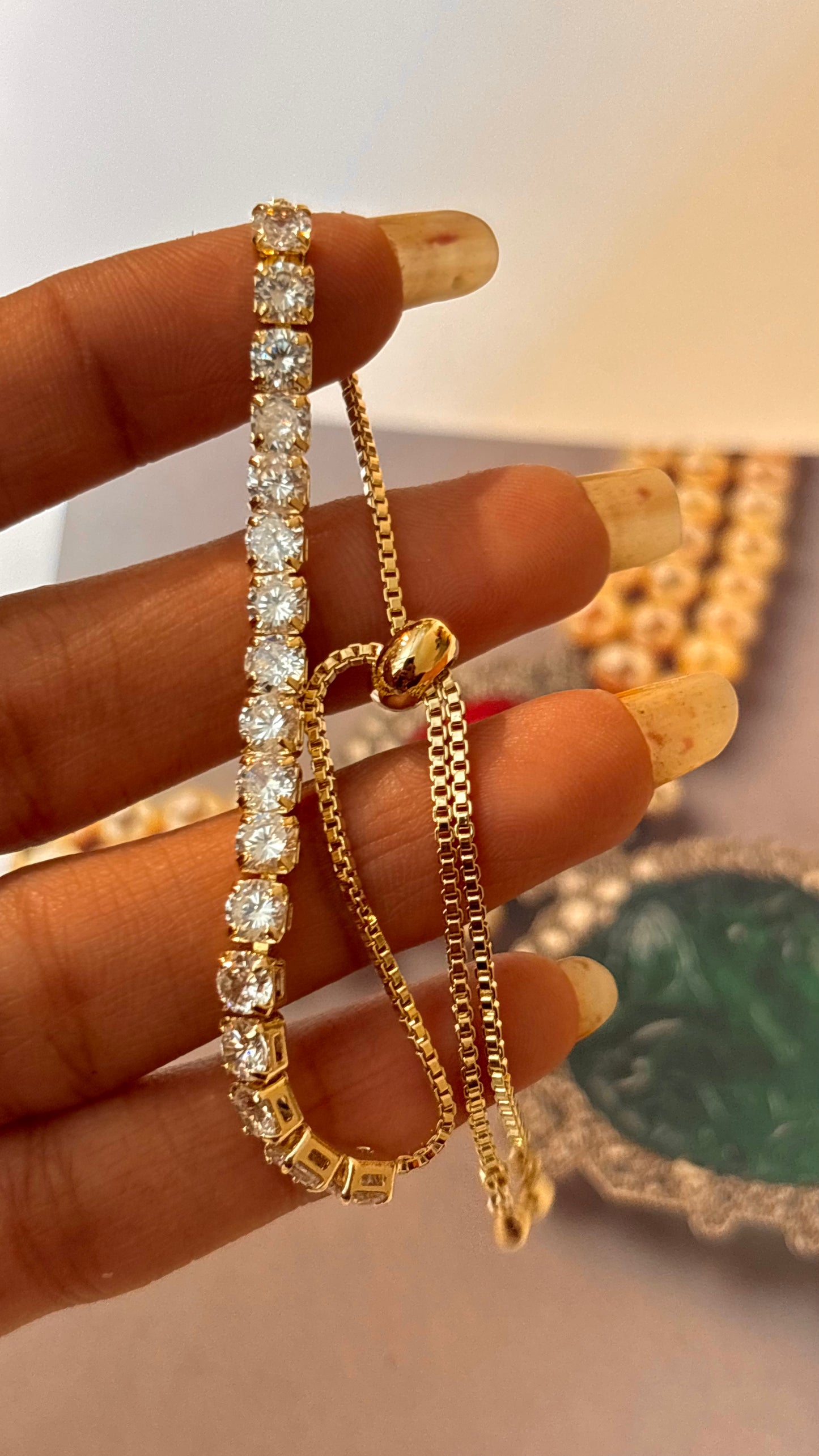 Cz diamond gold adjustable bracelet