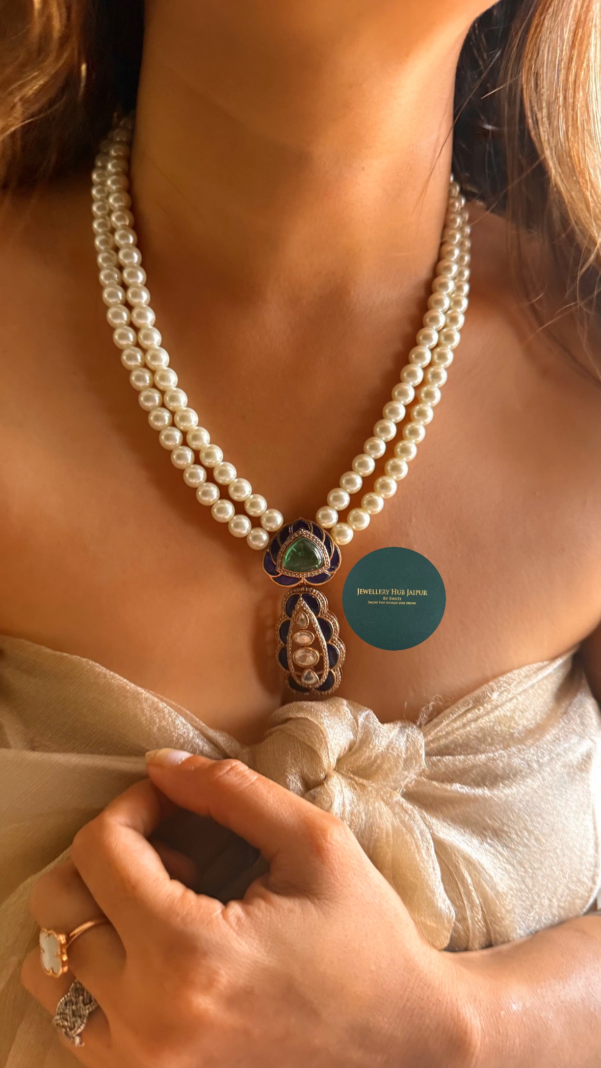 Sapphire katdana & emerald doublet pearl pendant set