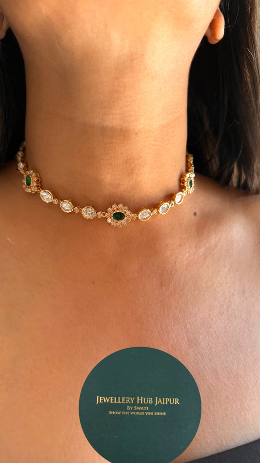 Minimalist Emerald polki necklace