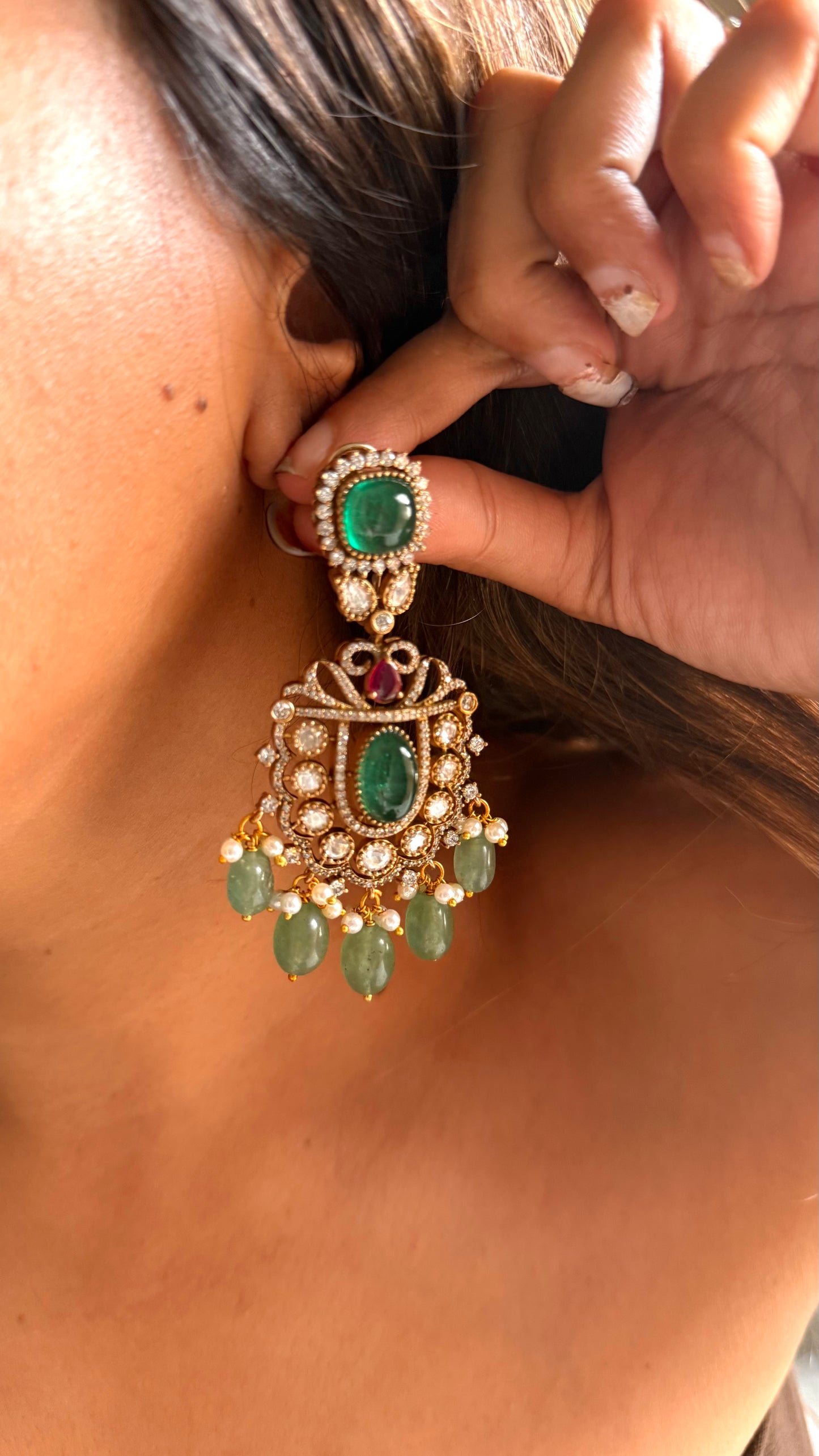 Emerald doublet moissanite rani pink earrings