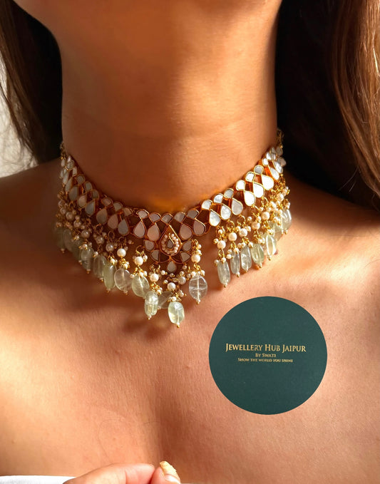 Mother of pearls with mint strawberries choker set