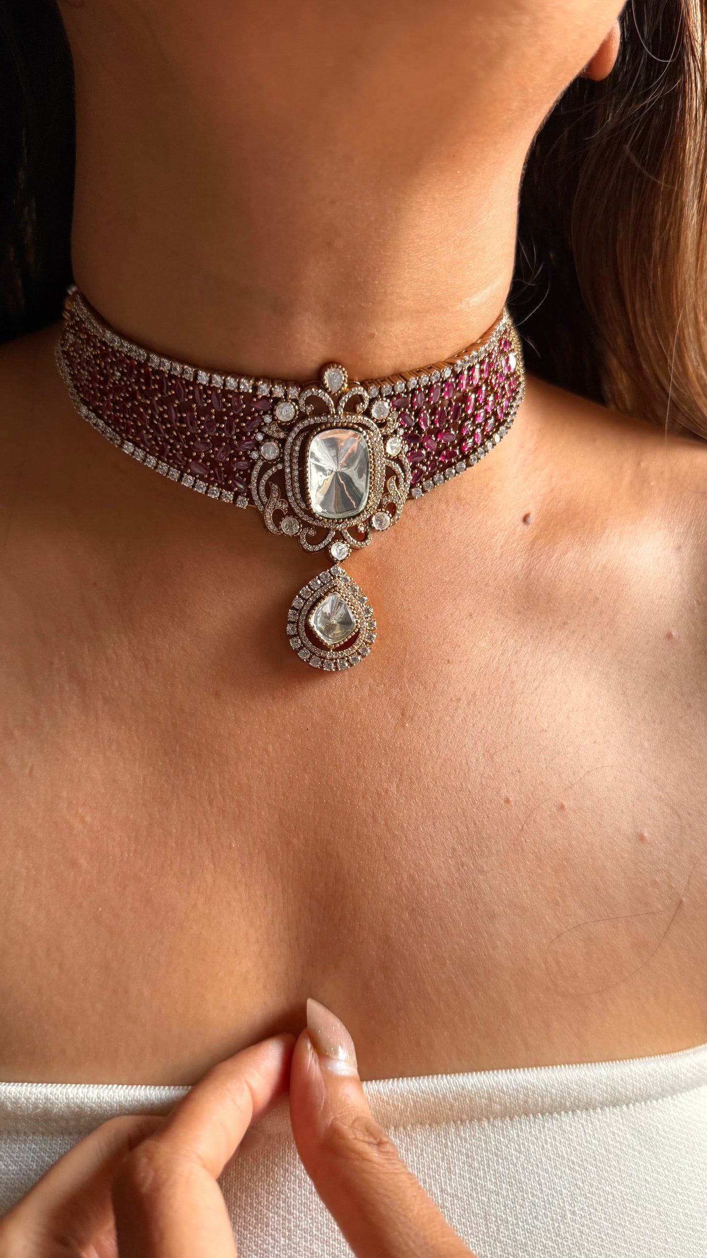 Ameesha-Moissanite polki & rani pink choker set