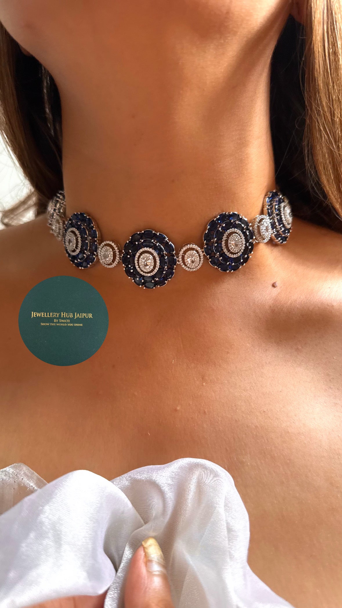 Sapphire floral diamond choker set