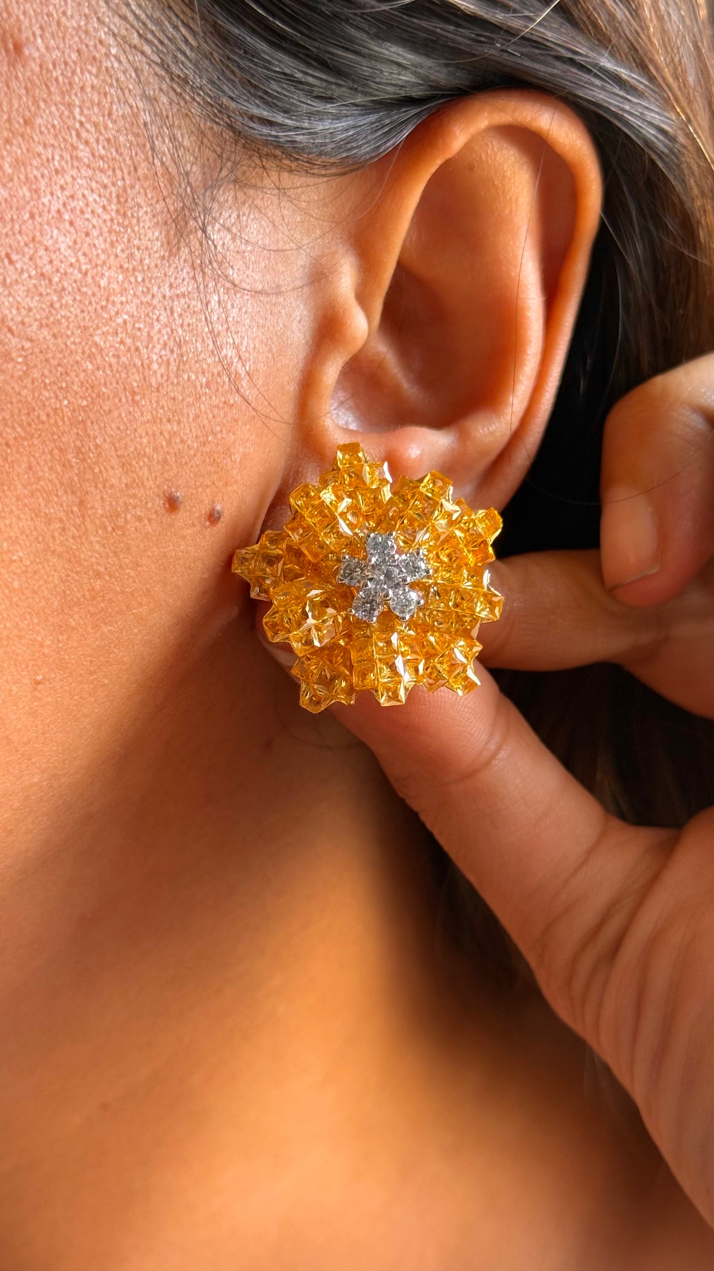 Topaz diamond floral studs