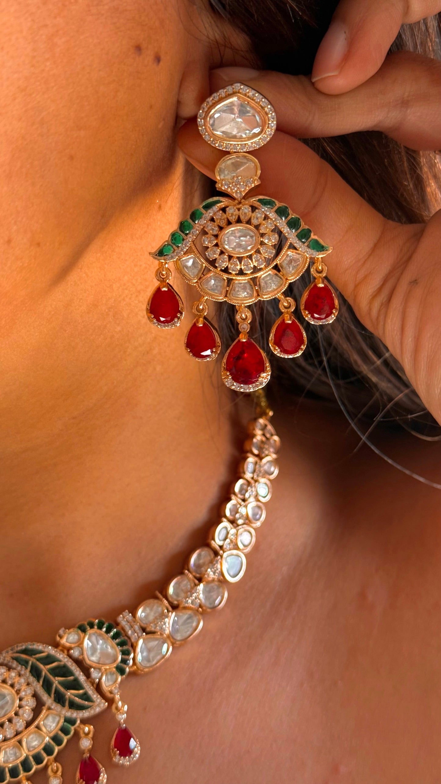Ruby & emerald leaf designer necklace