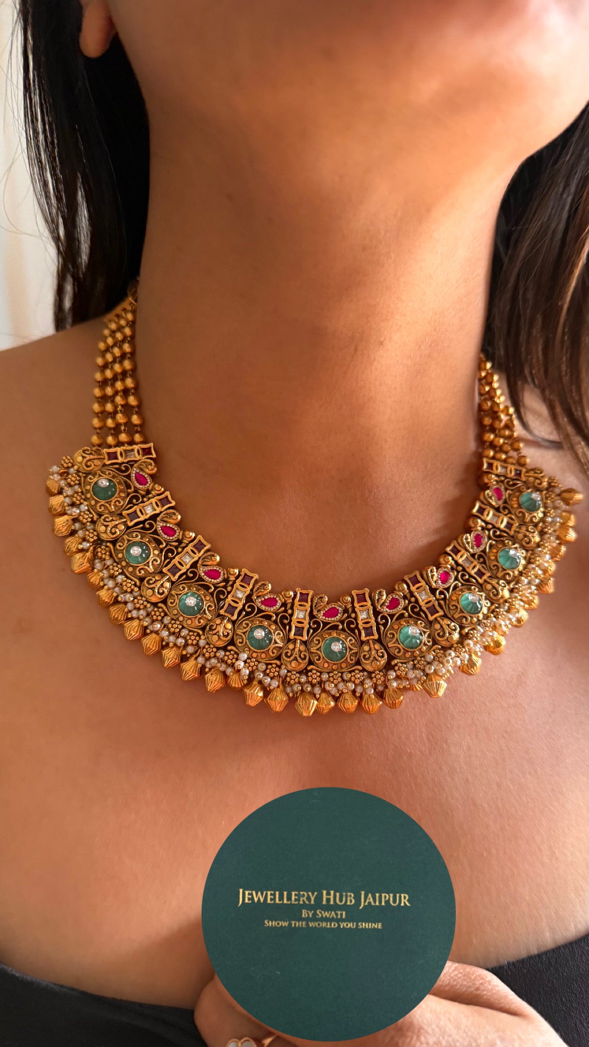Heritage rajwadi collar mint inlay necklace