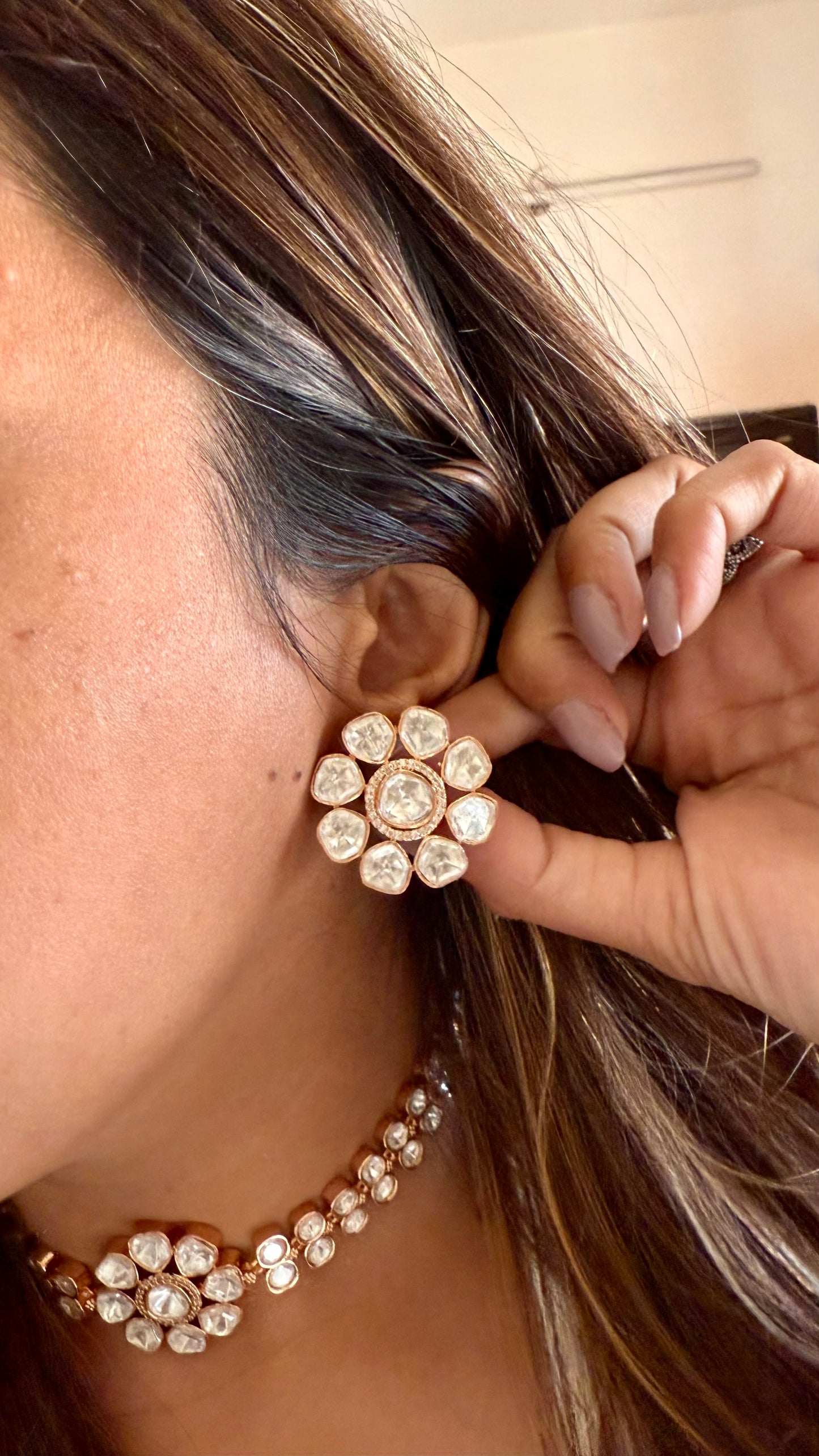 Sitara Moissanite polki heritage minimal necklace with earrings