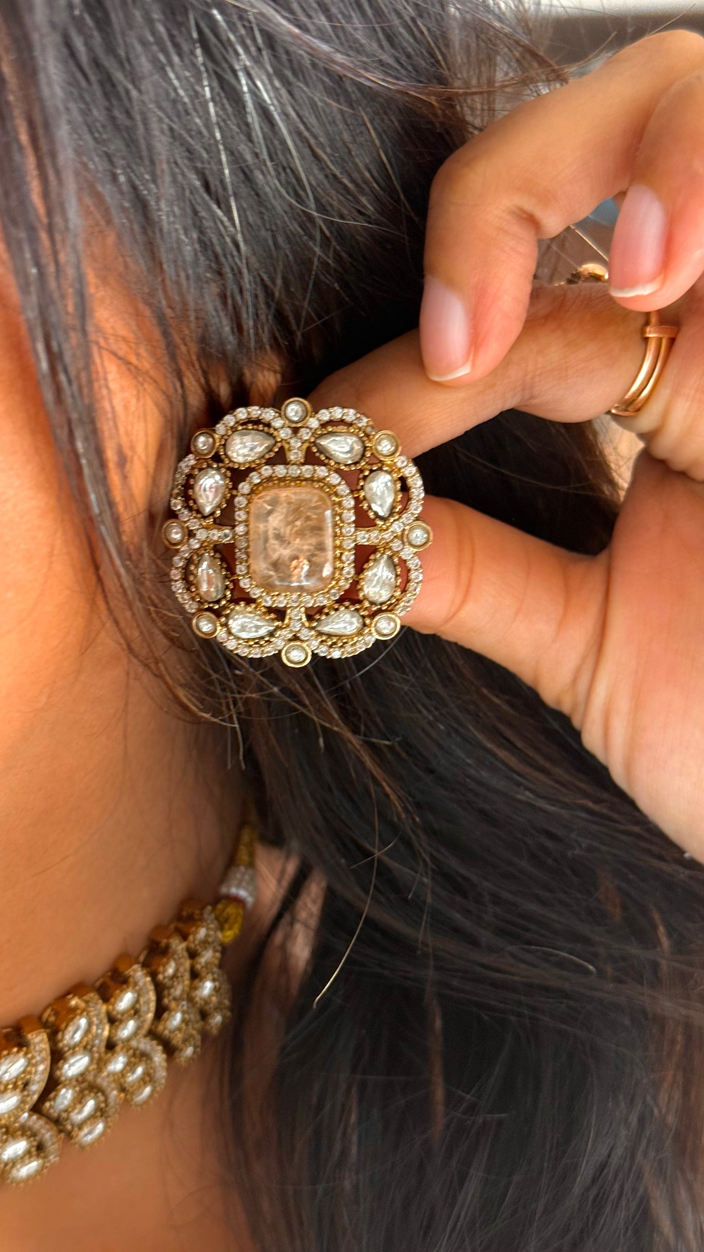 Peach moissanite Victorian choker