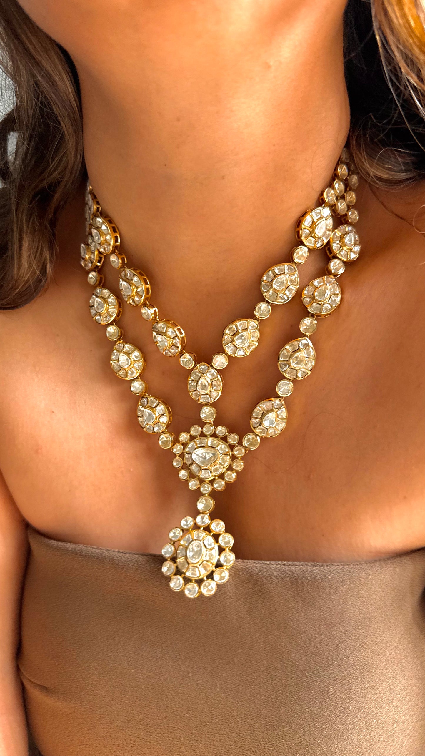 Peeli Polki madhubani dual line Necklace