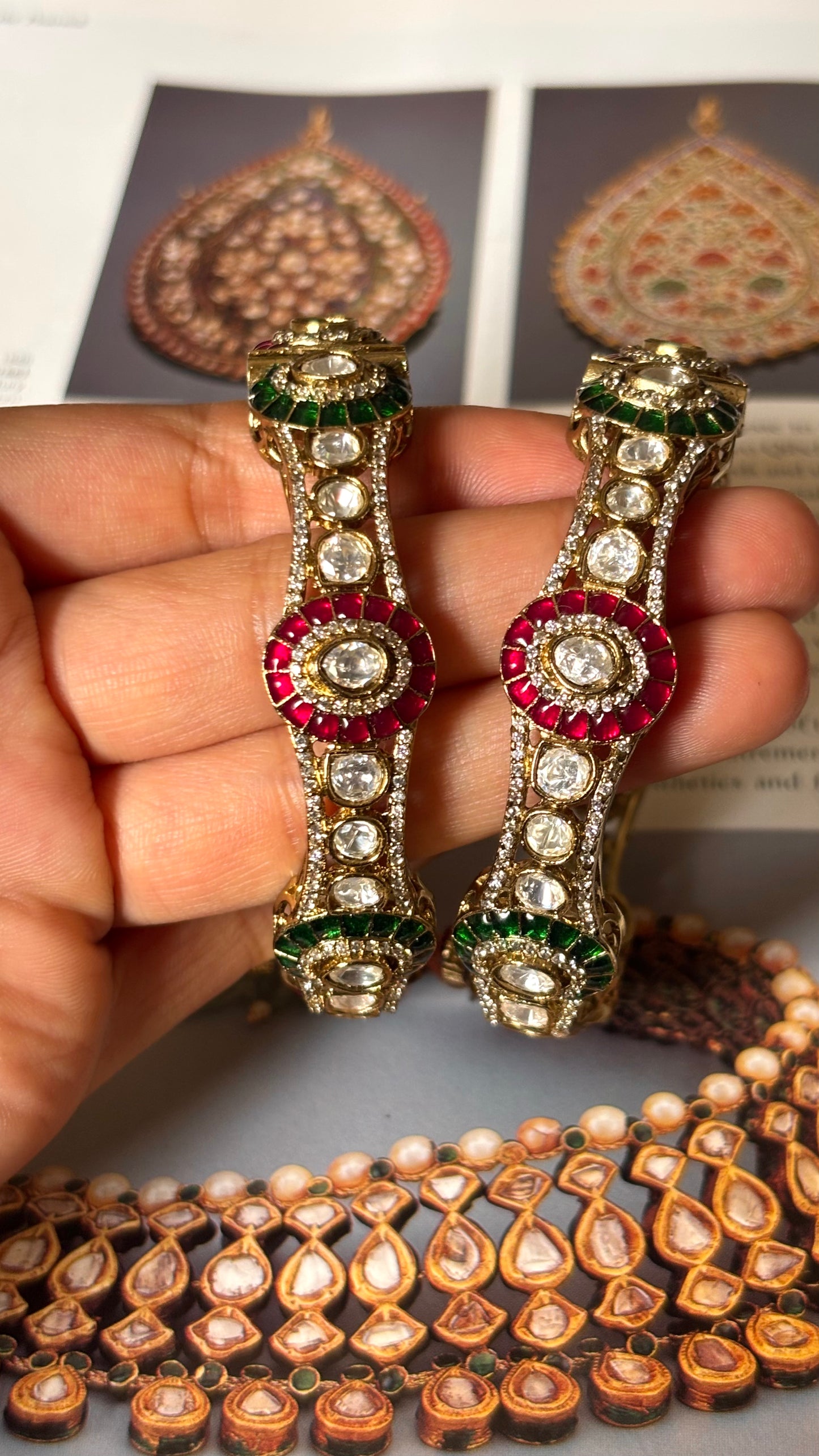Ruby & emerald floral katdana openable bangles
