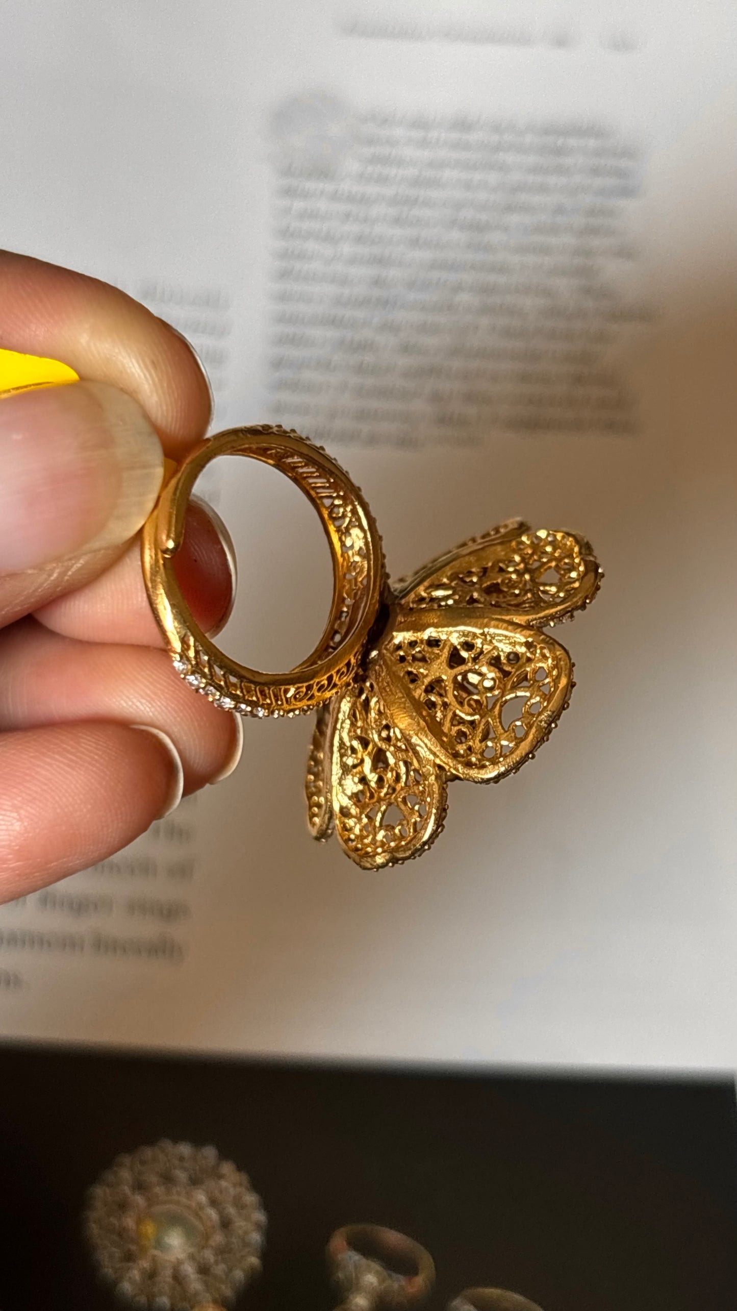 Moissanite with floral pattern polki Ring