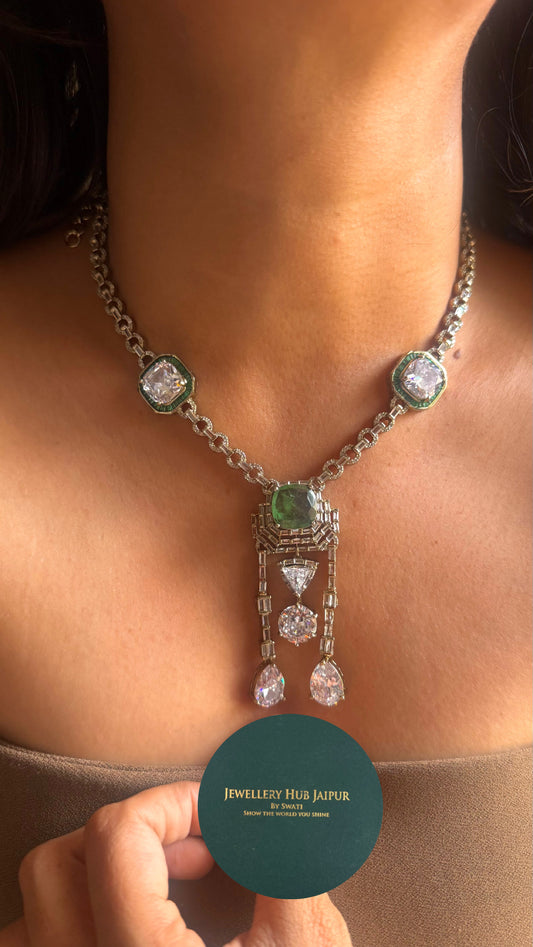 Mint doublet with cz diamond minimalist set