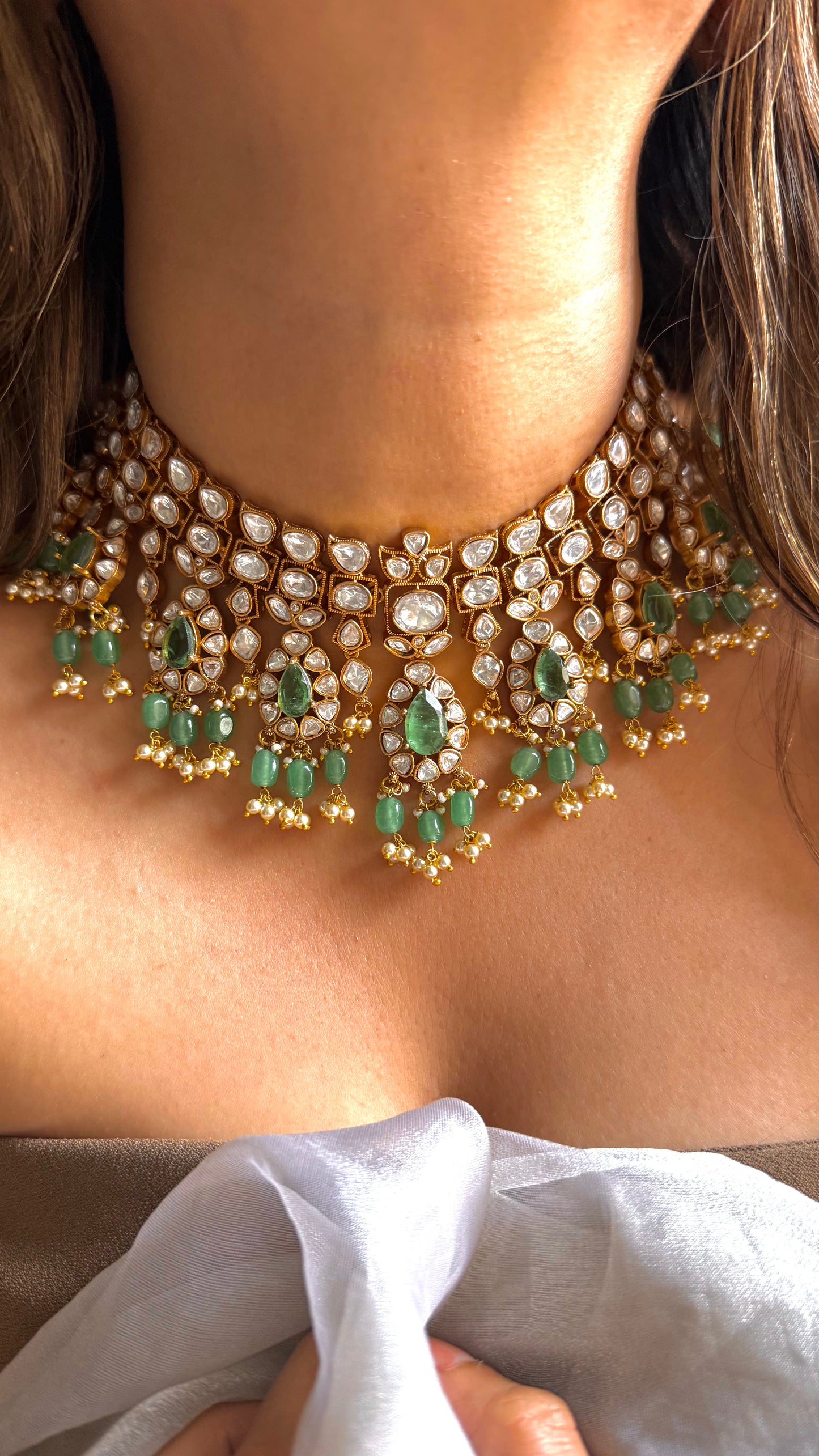 Sage Green & Polki bridal combo