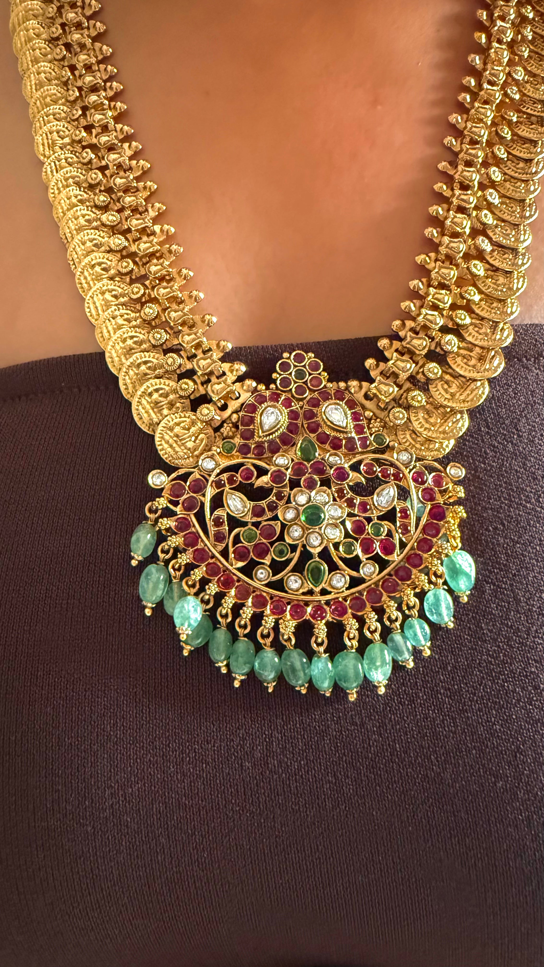 Rani pink & mint coin designed temple set