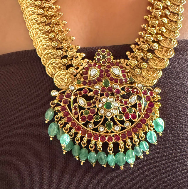 Rani pink & mint coin designed temple set