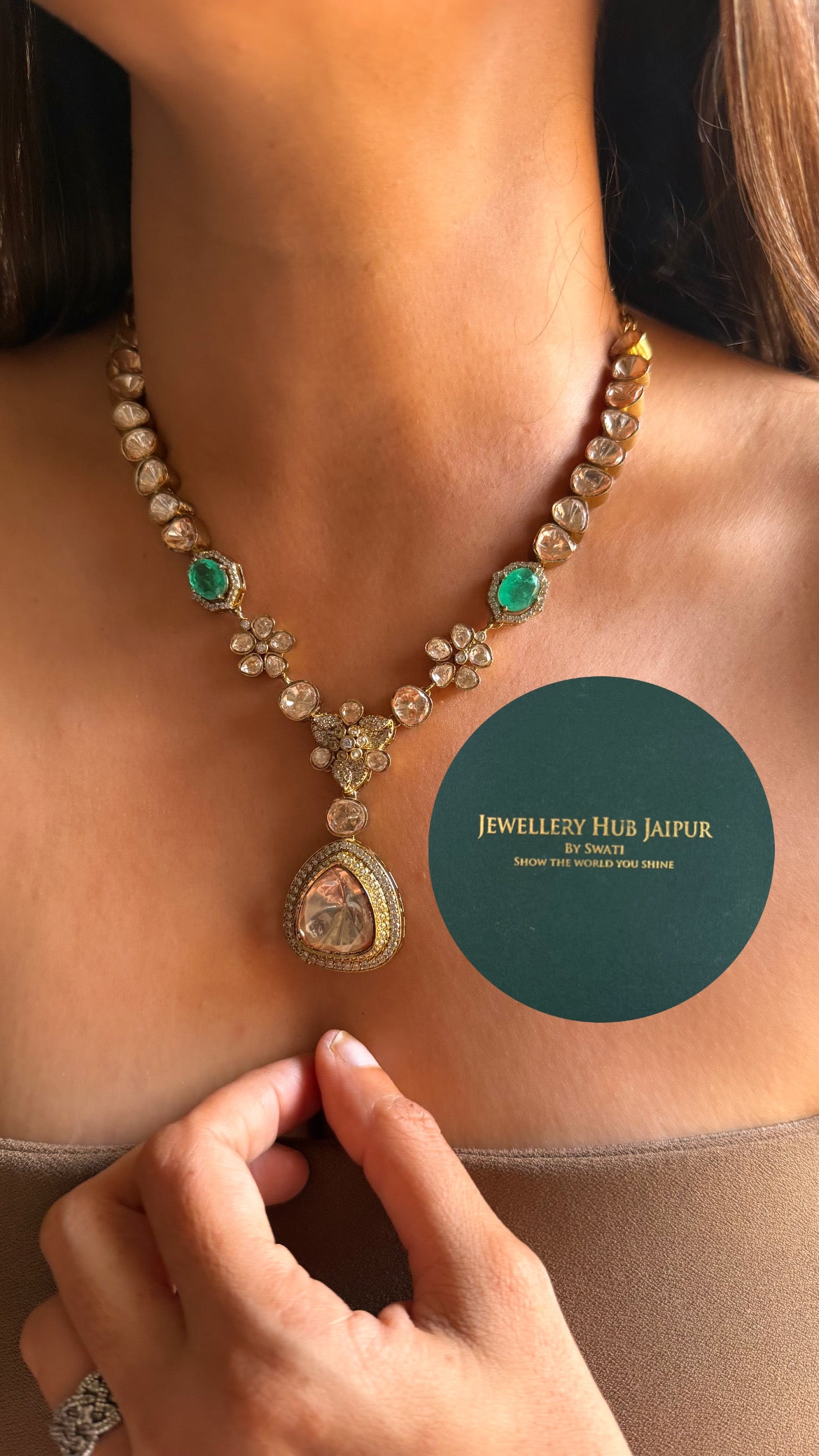 Moissanite floral & mint doublet collar set