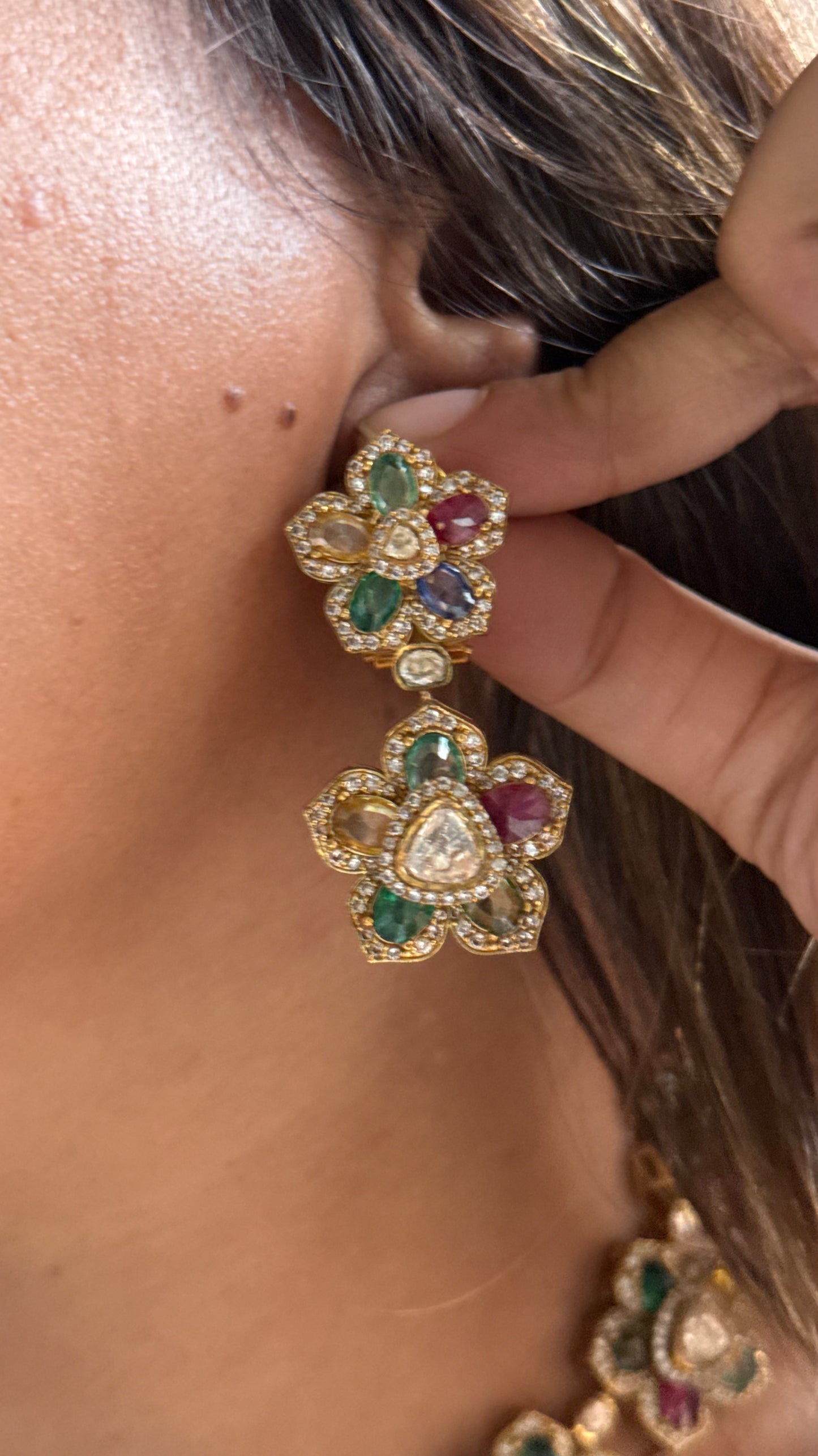 Floral peeli polki multi color statement necklace