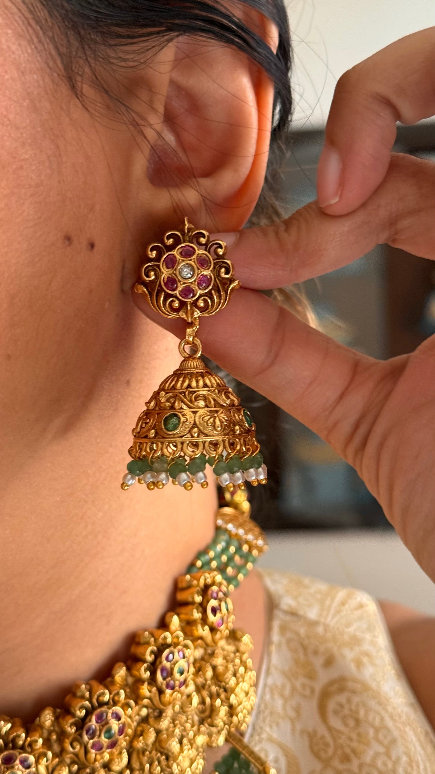 Goddess Laxmi floral ruby choker