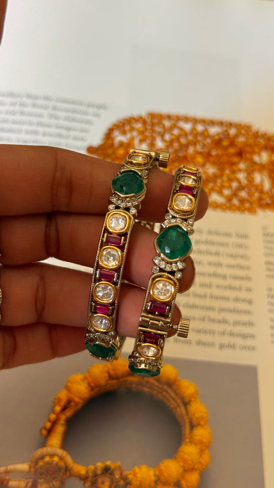 Emerald & rani pink Victorian bangles