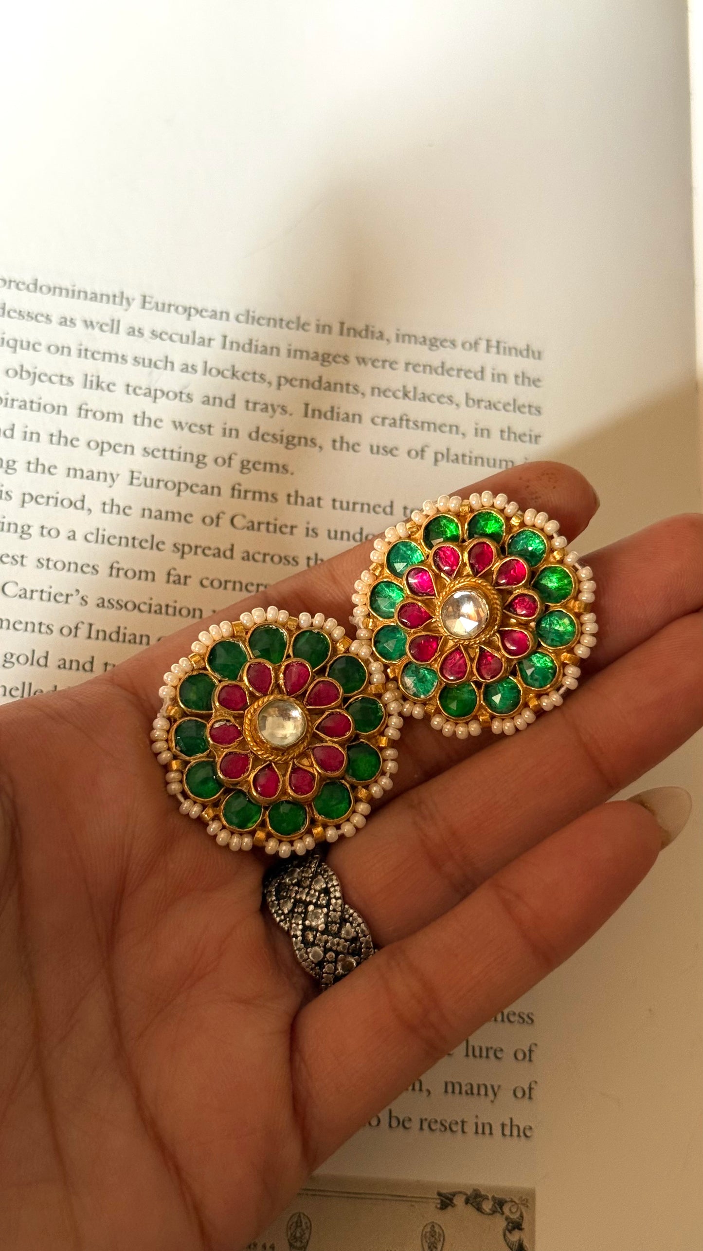 Paachi Rani pink & emerald kundan studs