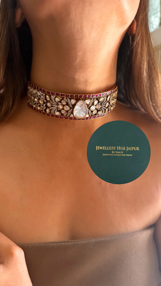 Ruby & moissanite polki designer choker set