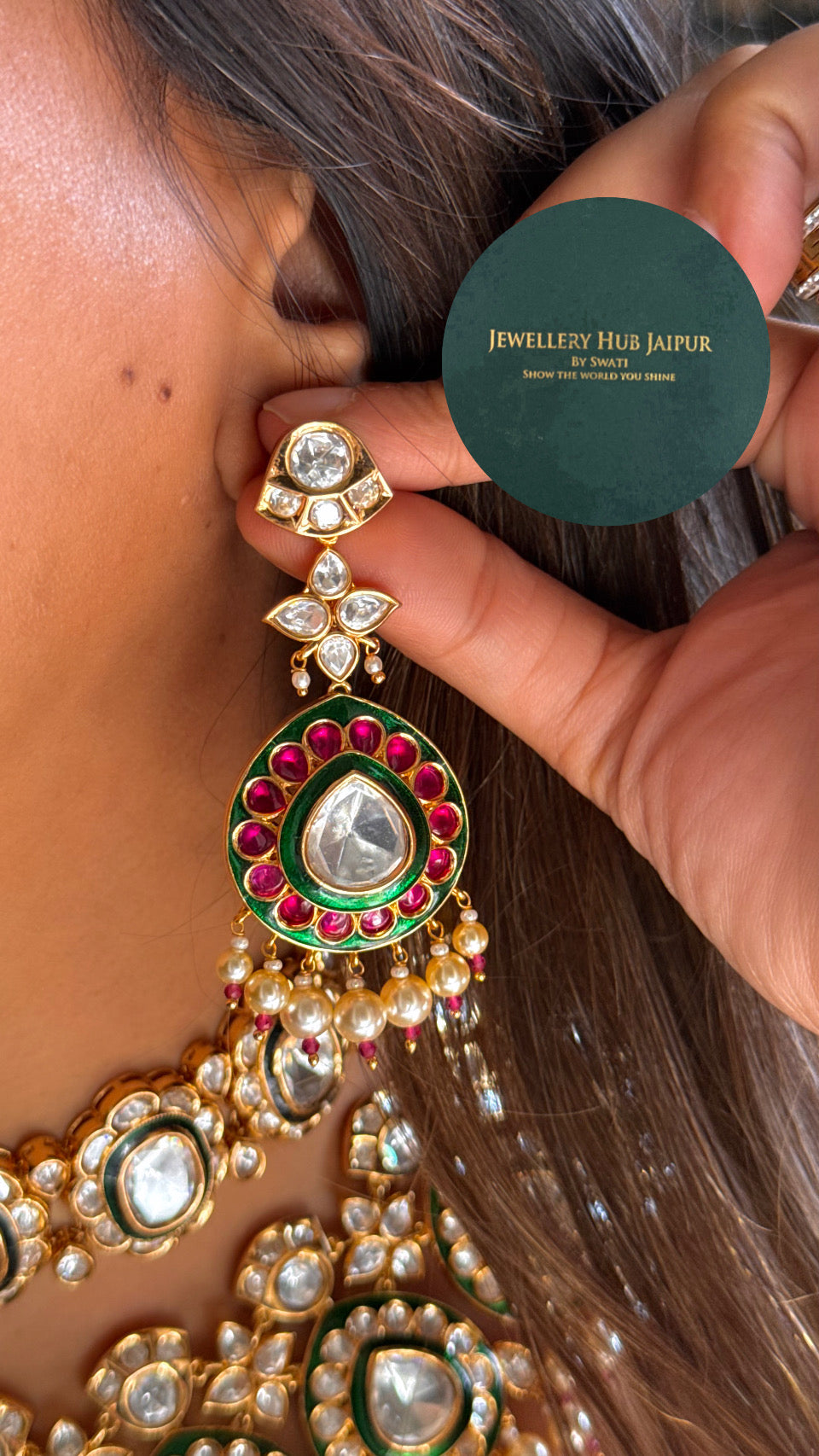 Bridal asia ruby & emerald polki necklace duo