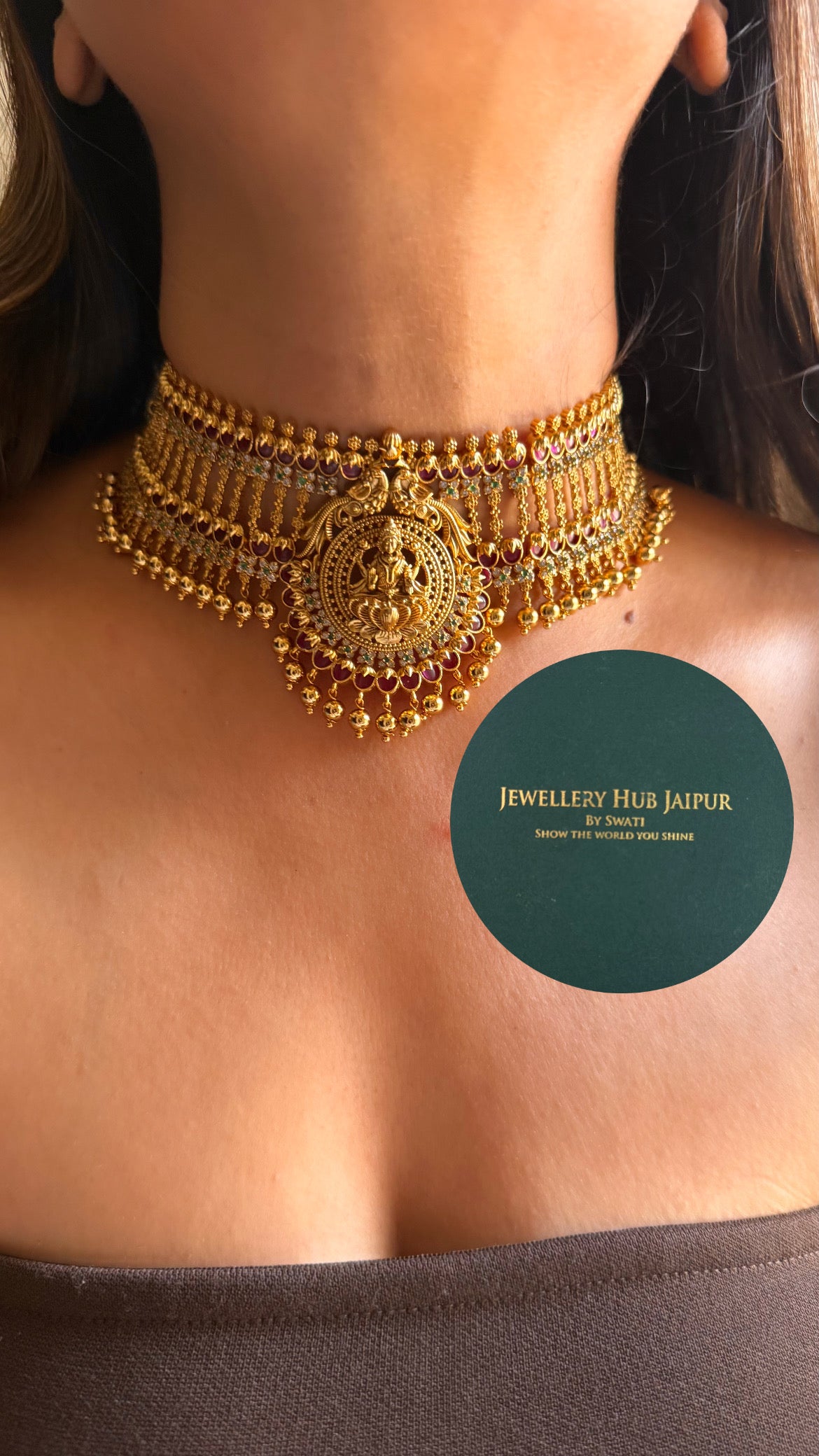 Goddess Laxmi & ruby temple choker set