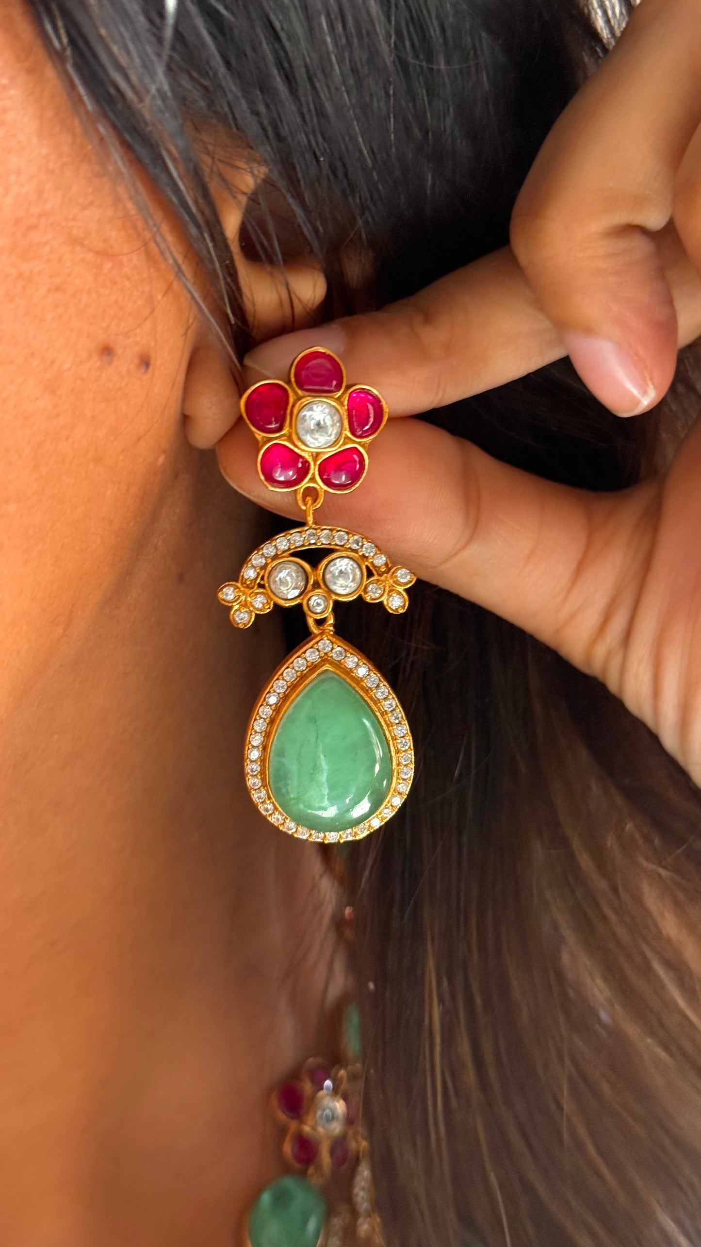 Mint rani pink floral Amrapali necklace
