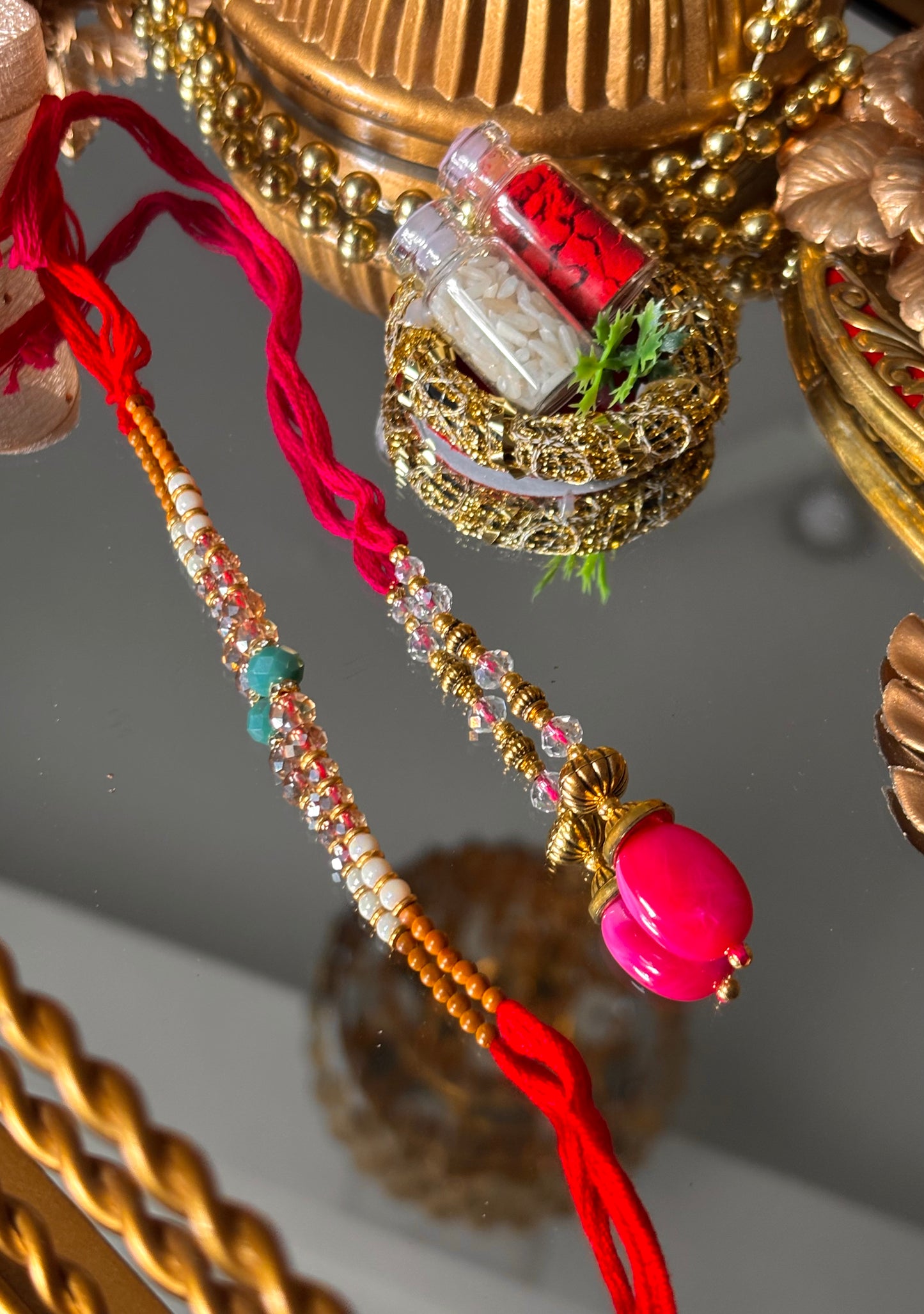 Bhaiya bhabhi lumba ruby designer stone oxidised rakhi ( shipping will be extra )