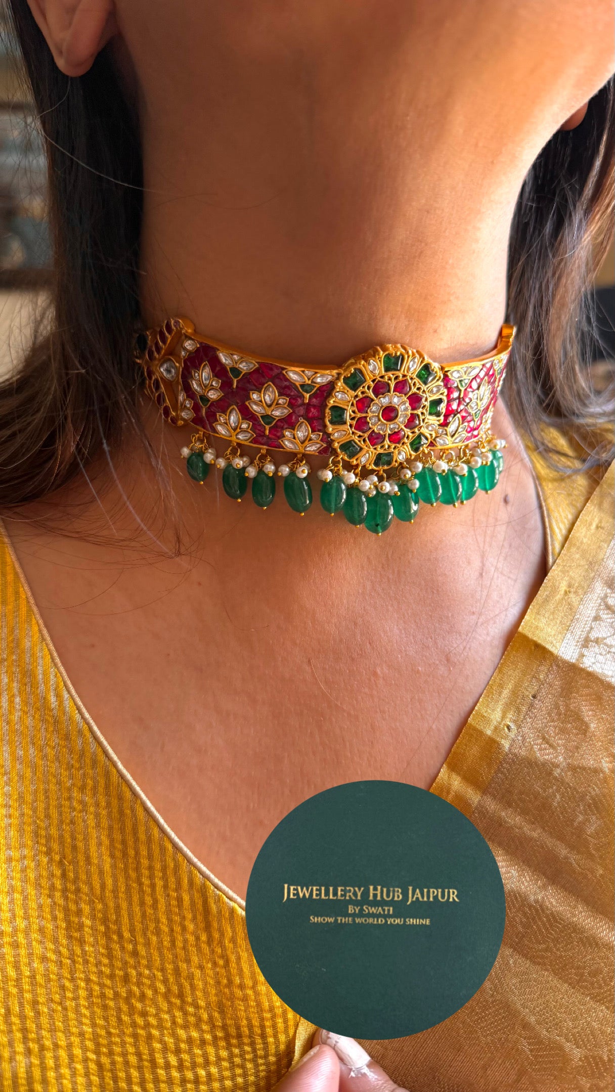 Handmade paachi Kundan jaadau Rani pink choker