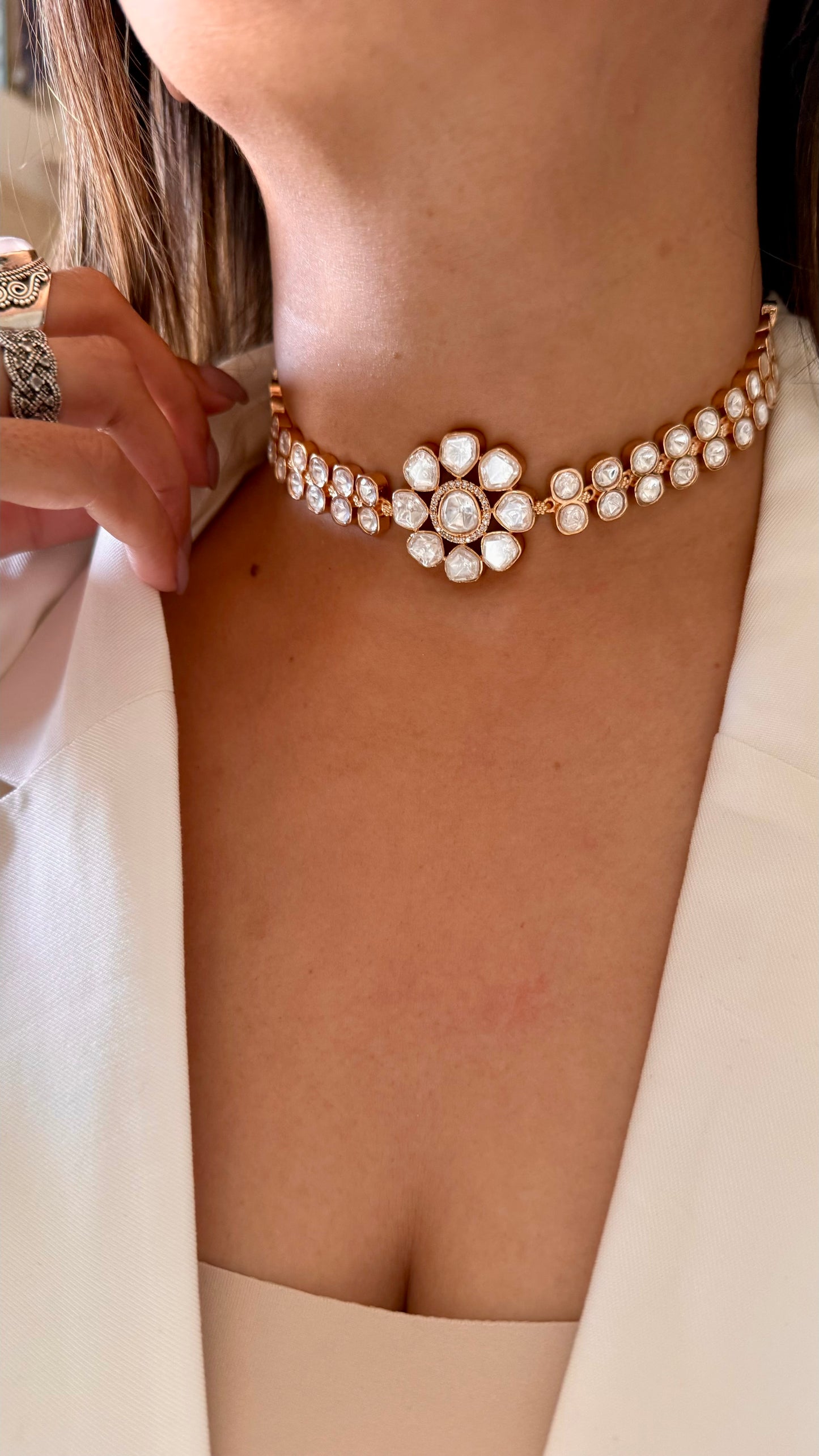 Sitara Moissanite polki heritage minimal necklace with earrings