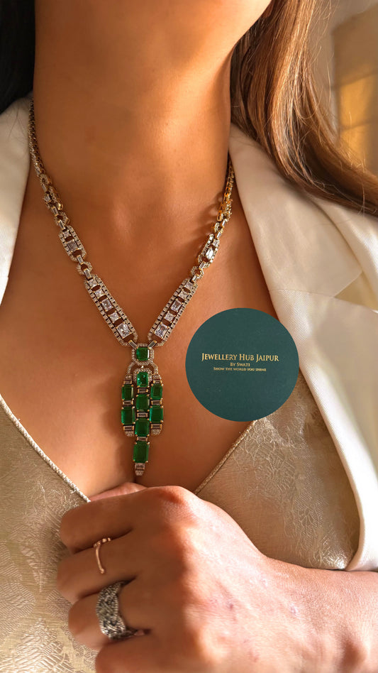 Emerald Moissanite diamond collar necklace