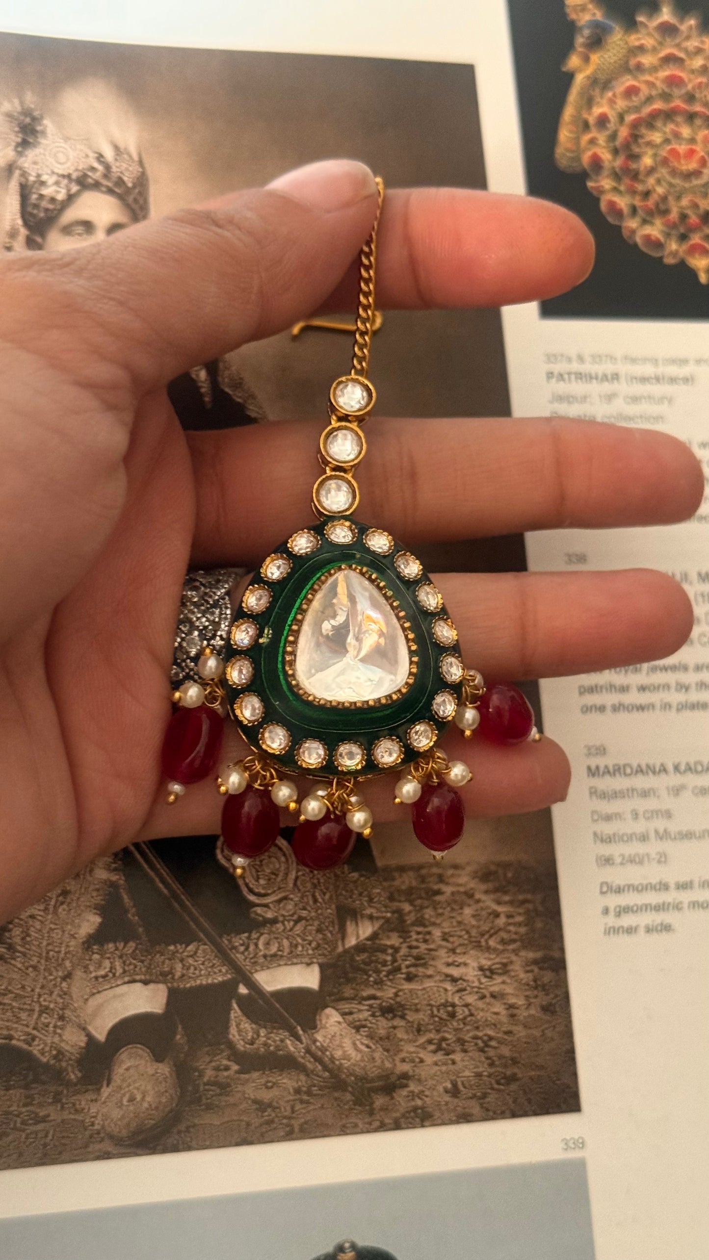 Emerald meena uncut polki & ruby drop mangtika