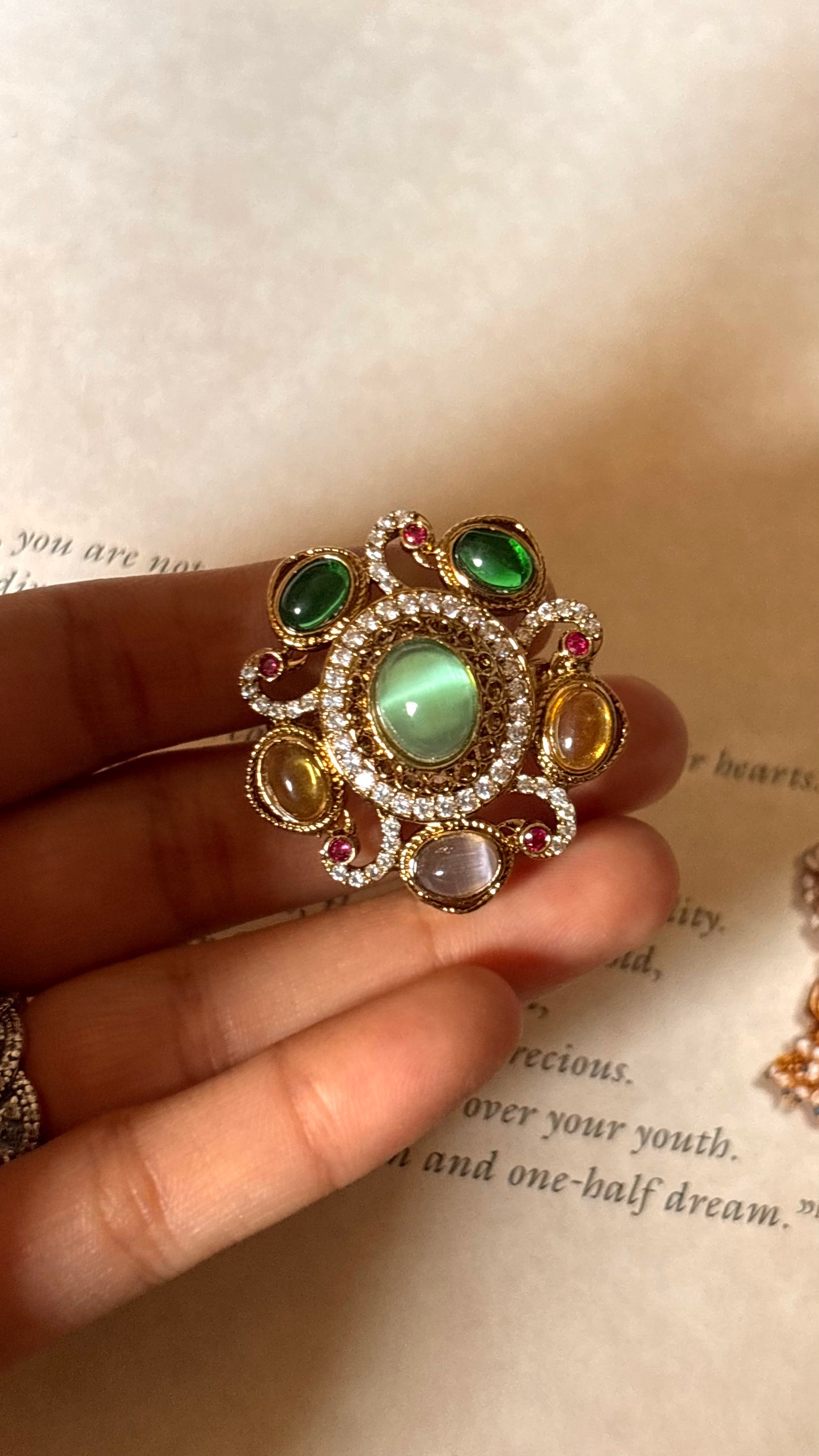 sabya inspired mint mix polki ring