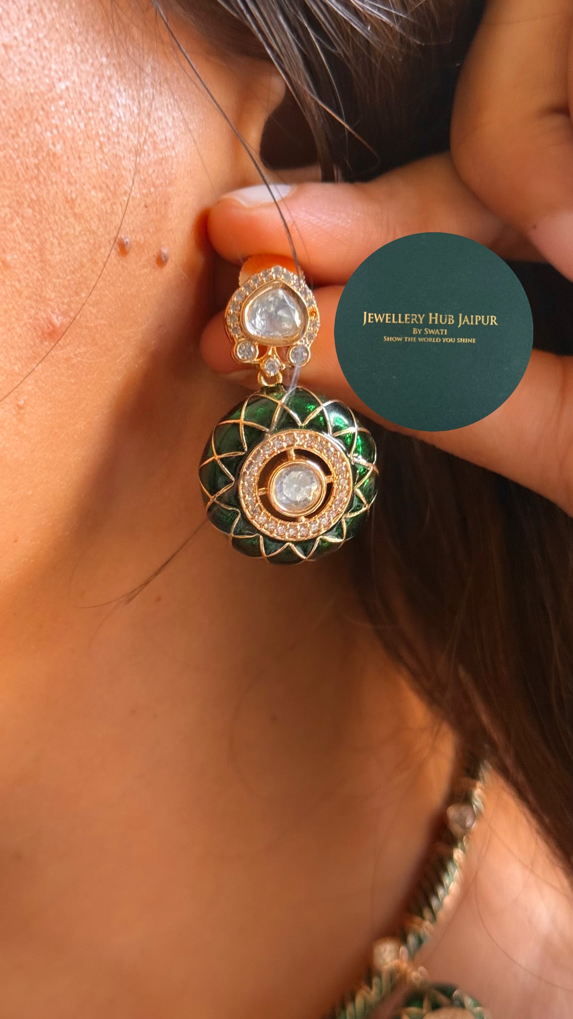 Emerald katdana & moissanite polki hasli