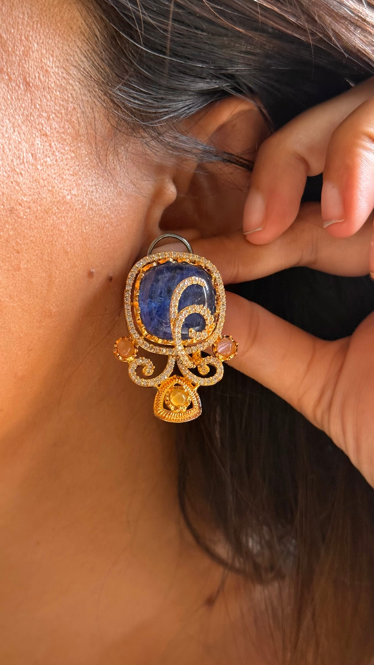 Sapphire & topaz doublet designer cocktail studs